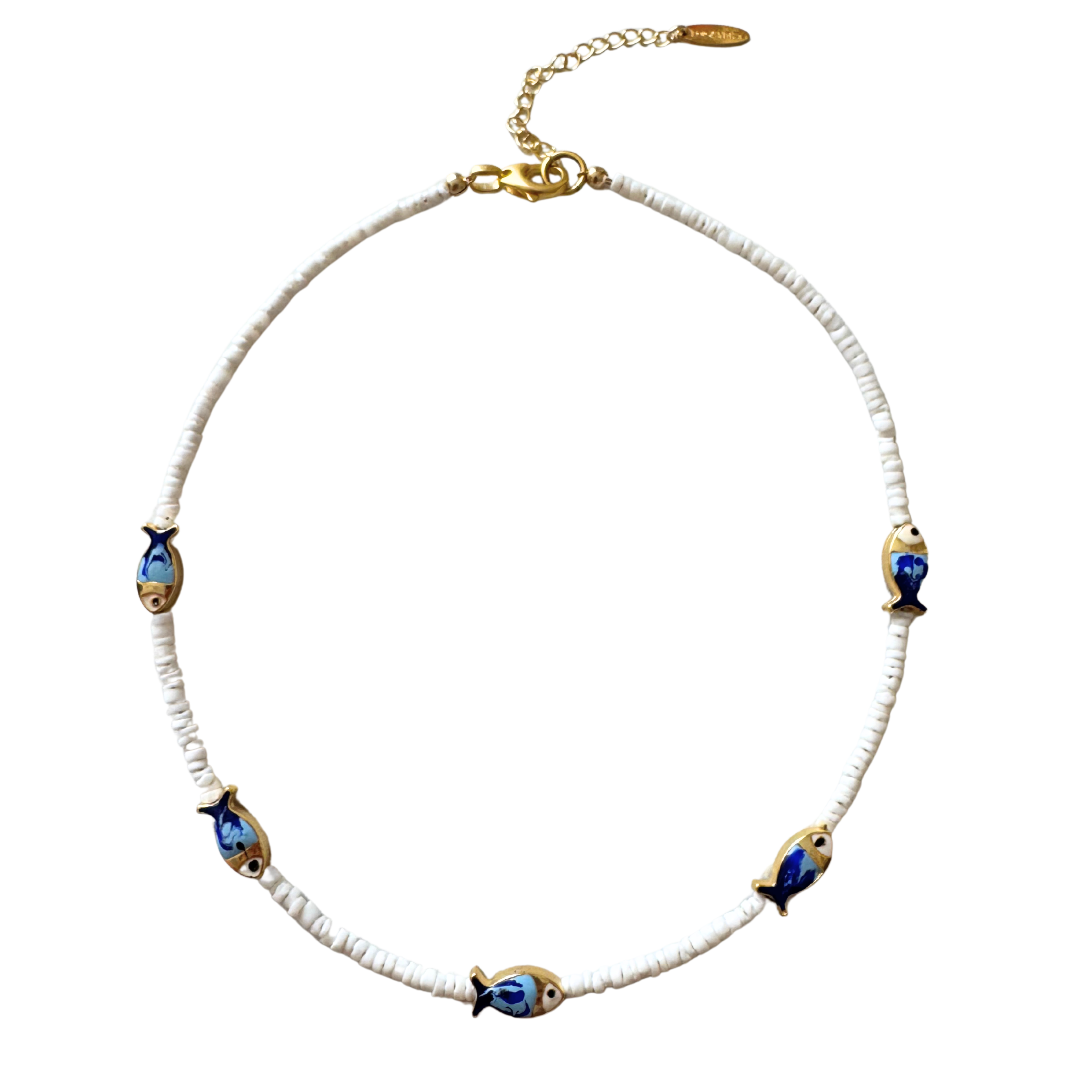 White Heishi Blue Fish Necklace – LOGAN TAY