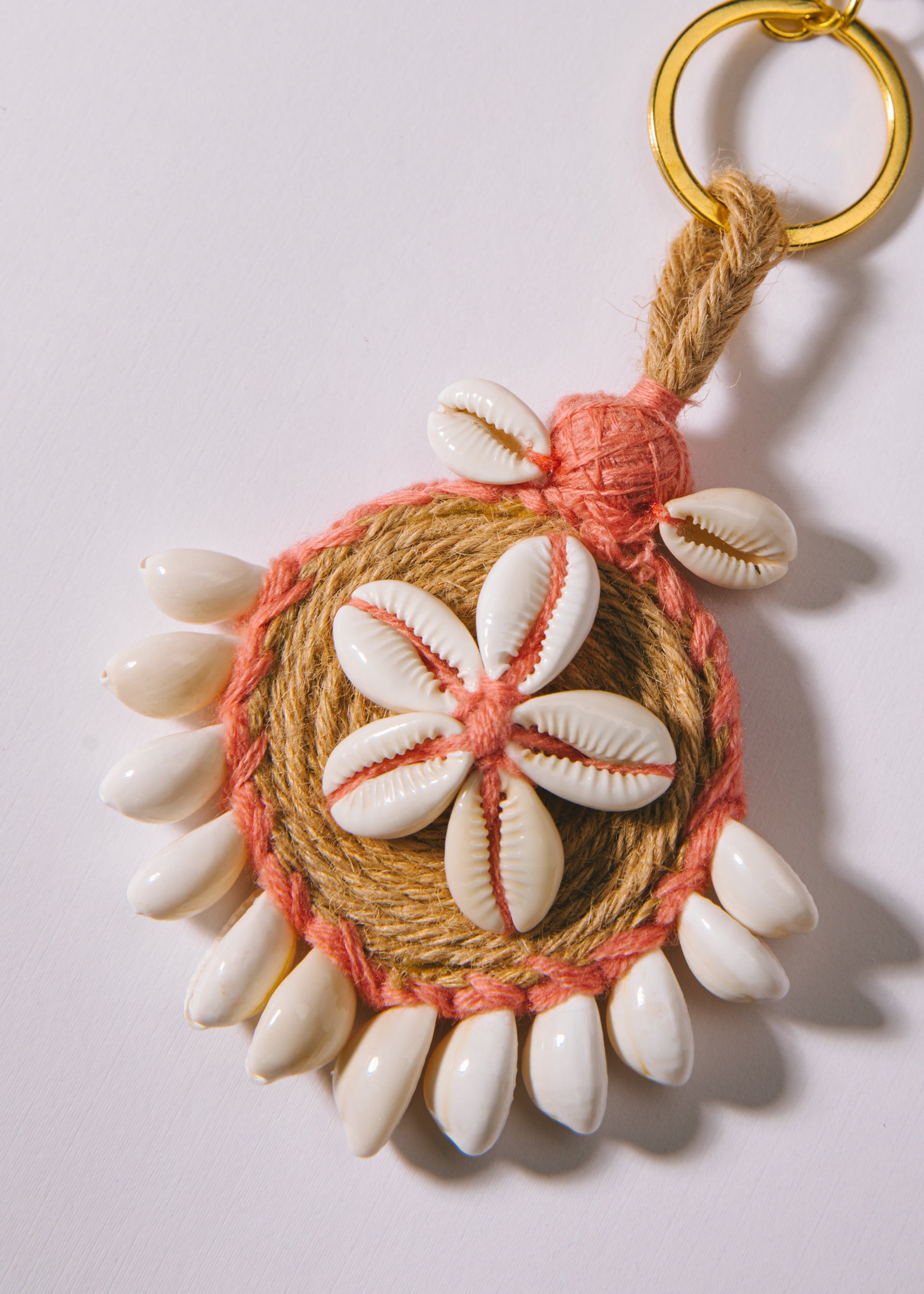 Pink Raffia Shell Keychain