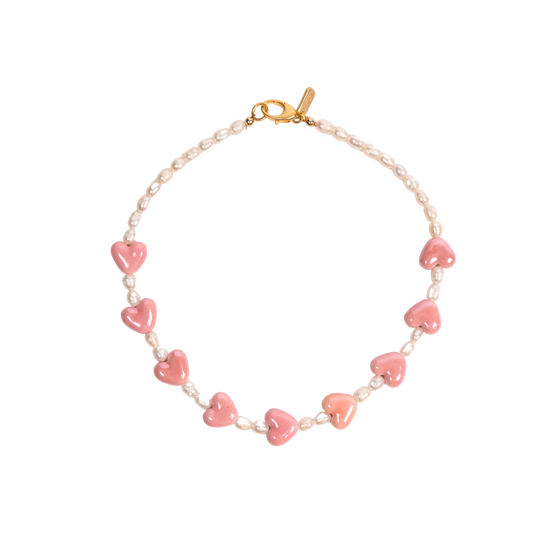 Pink Heart Pearl Necklace