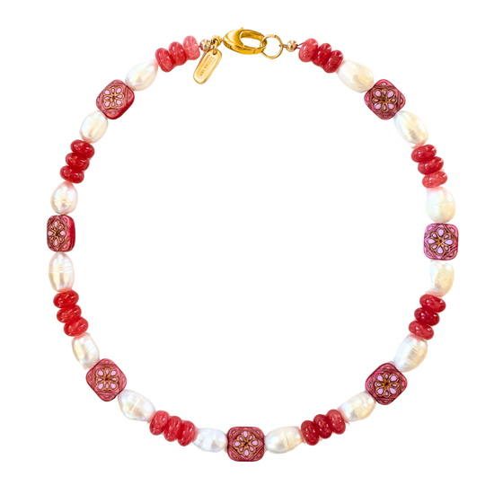 Rose Pink Beaded Pearl Necklace