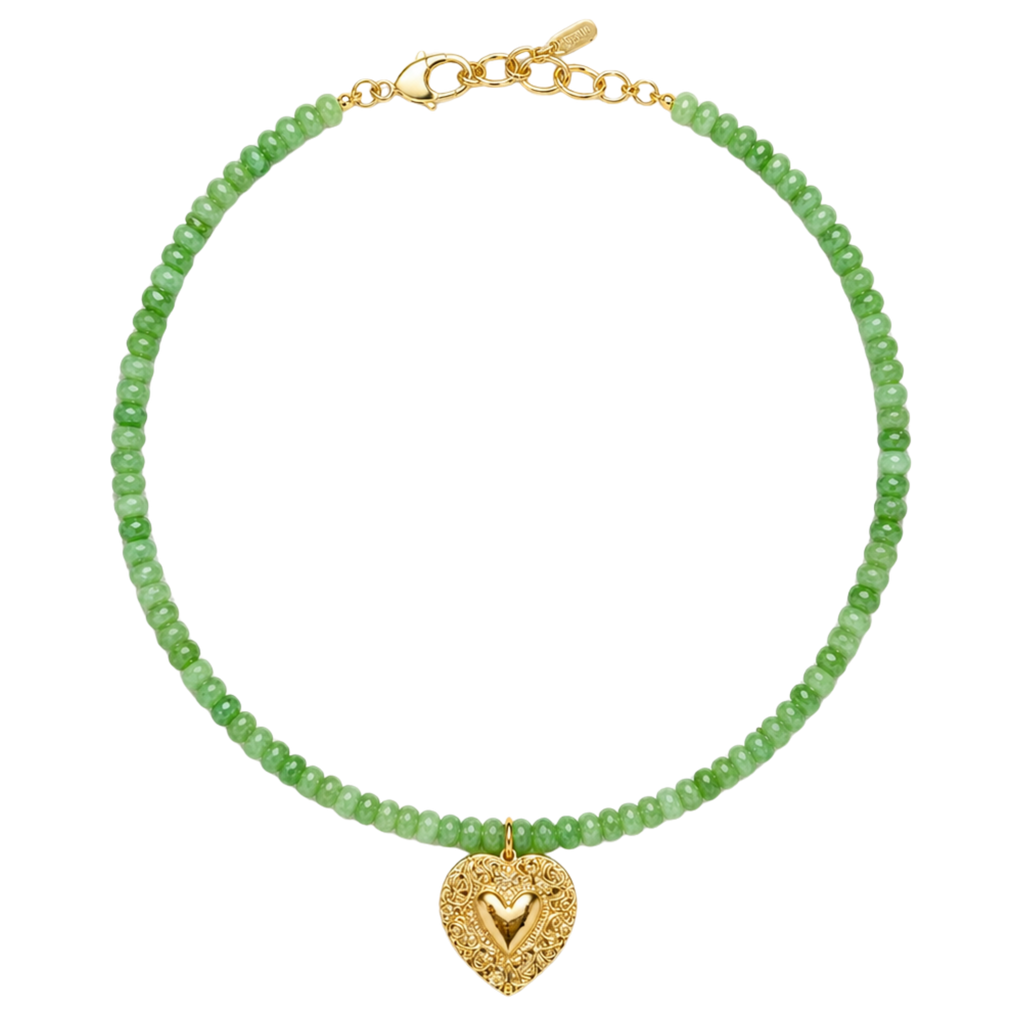 Green Beaded Vintage Heart Necklace