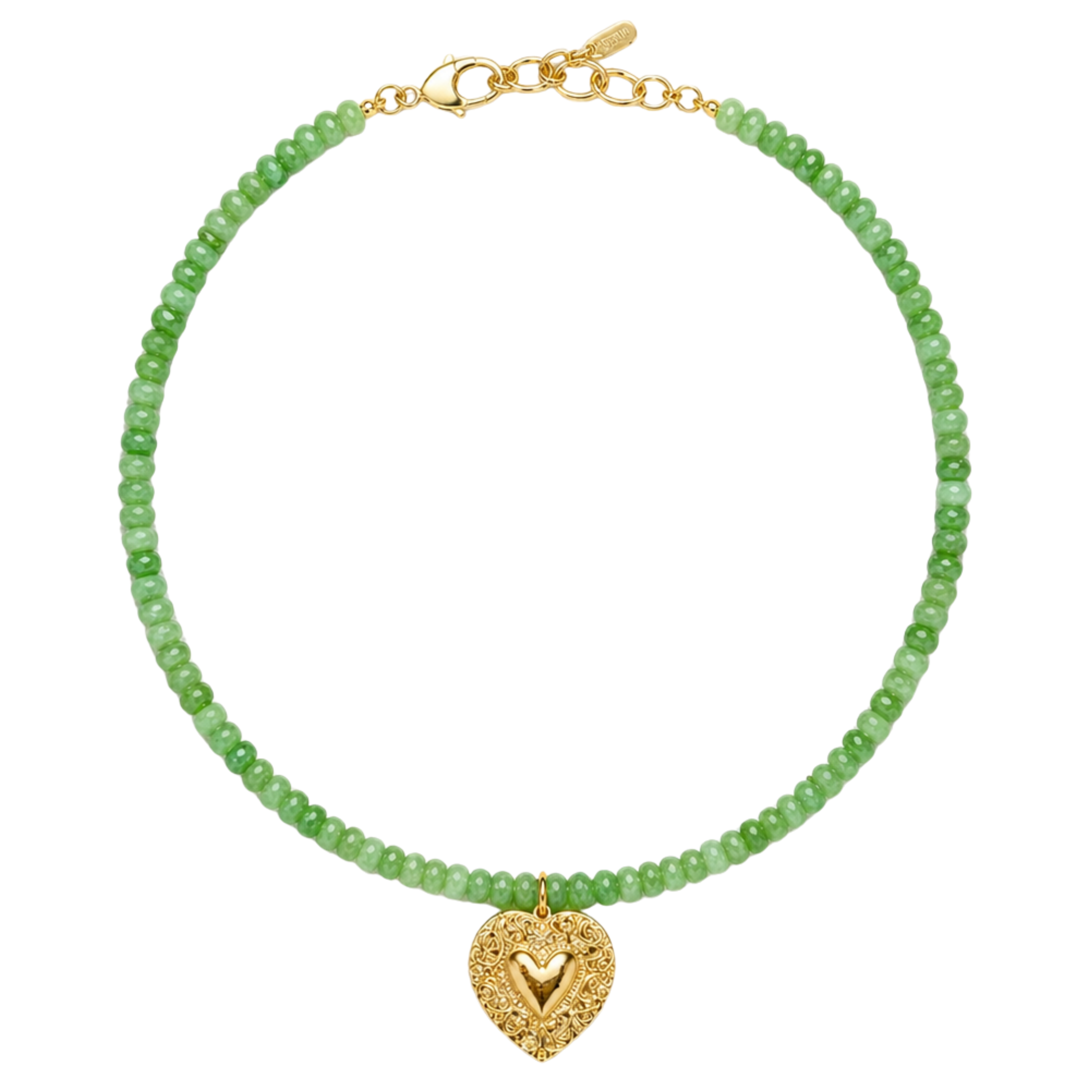 Green Beaded Vintage Heart Necklace