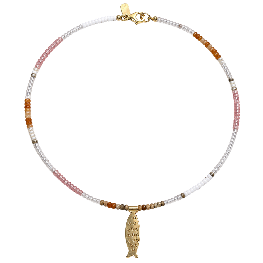 Pink Beaded Gold Fish Necklace