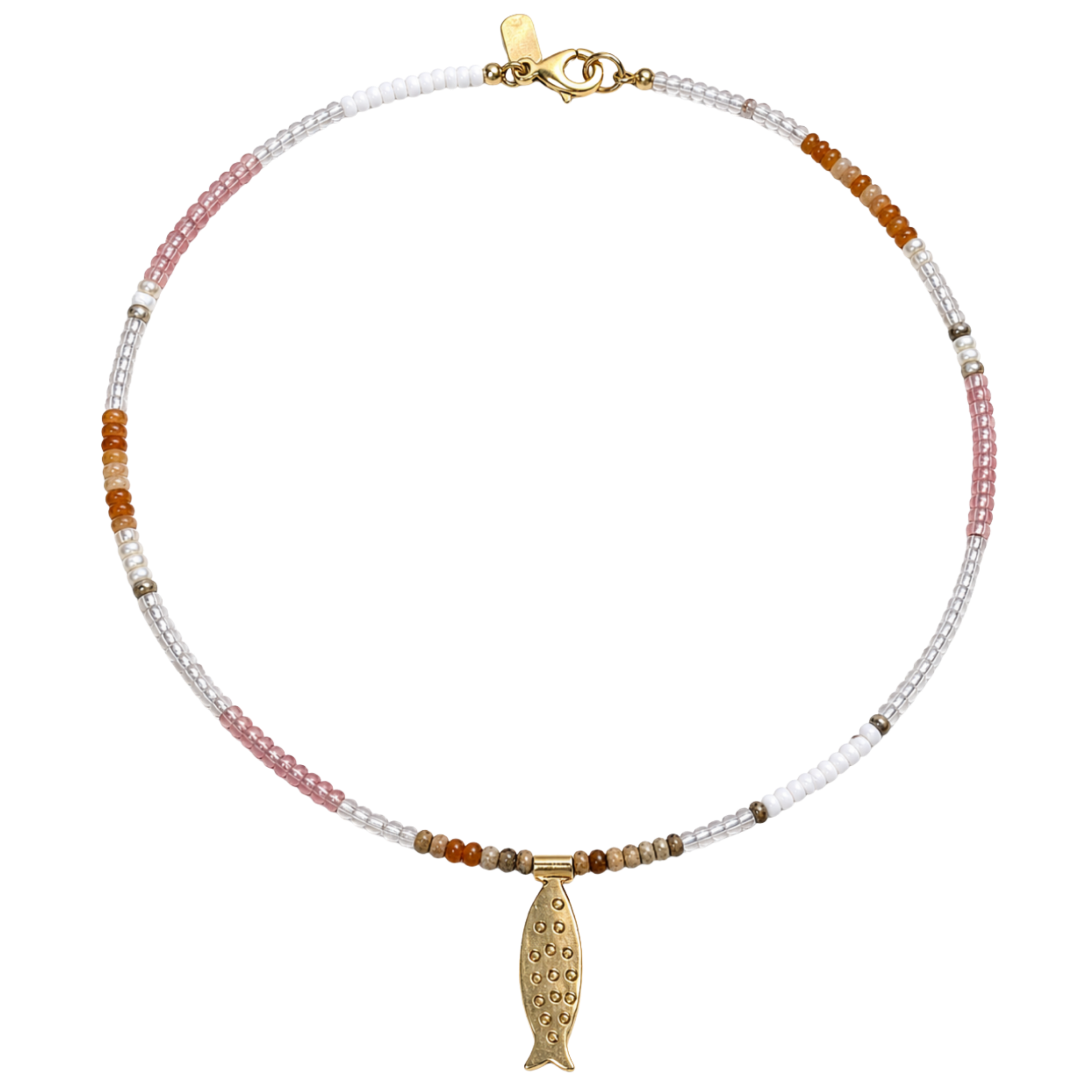 Pink Beaded Gold Fish Necklace
