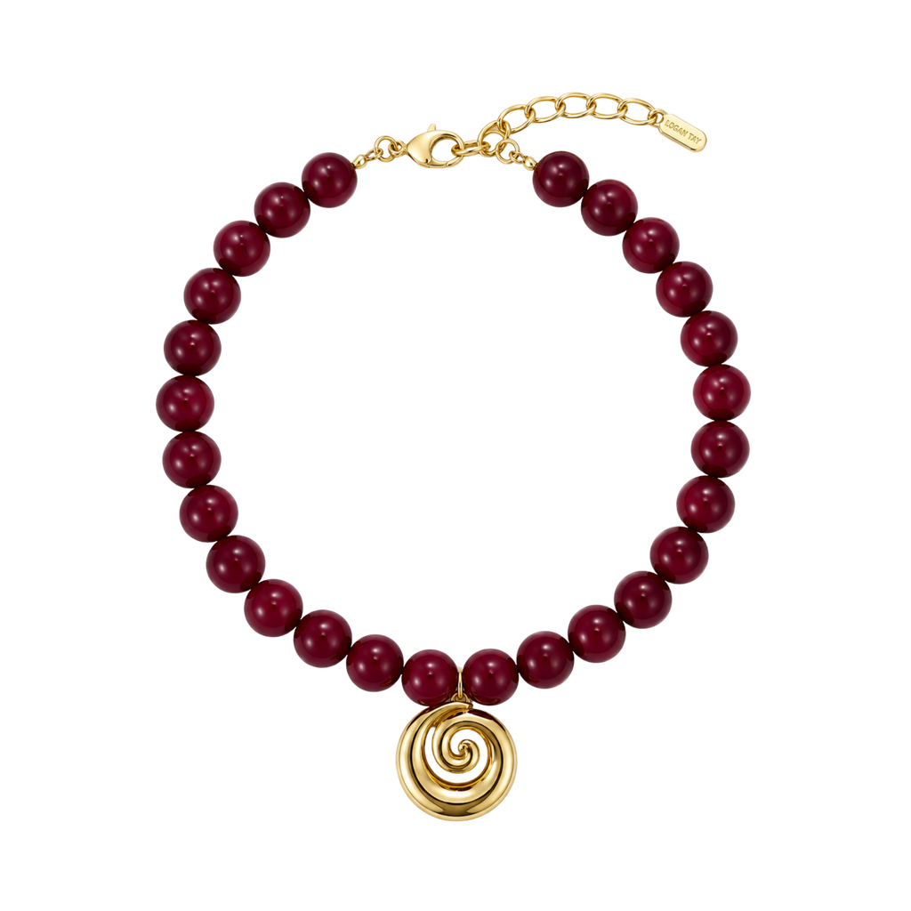 Maroon Beaded Spiral Necklace