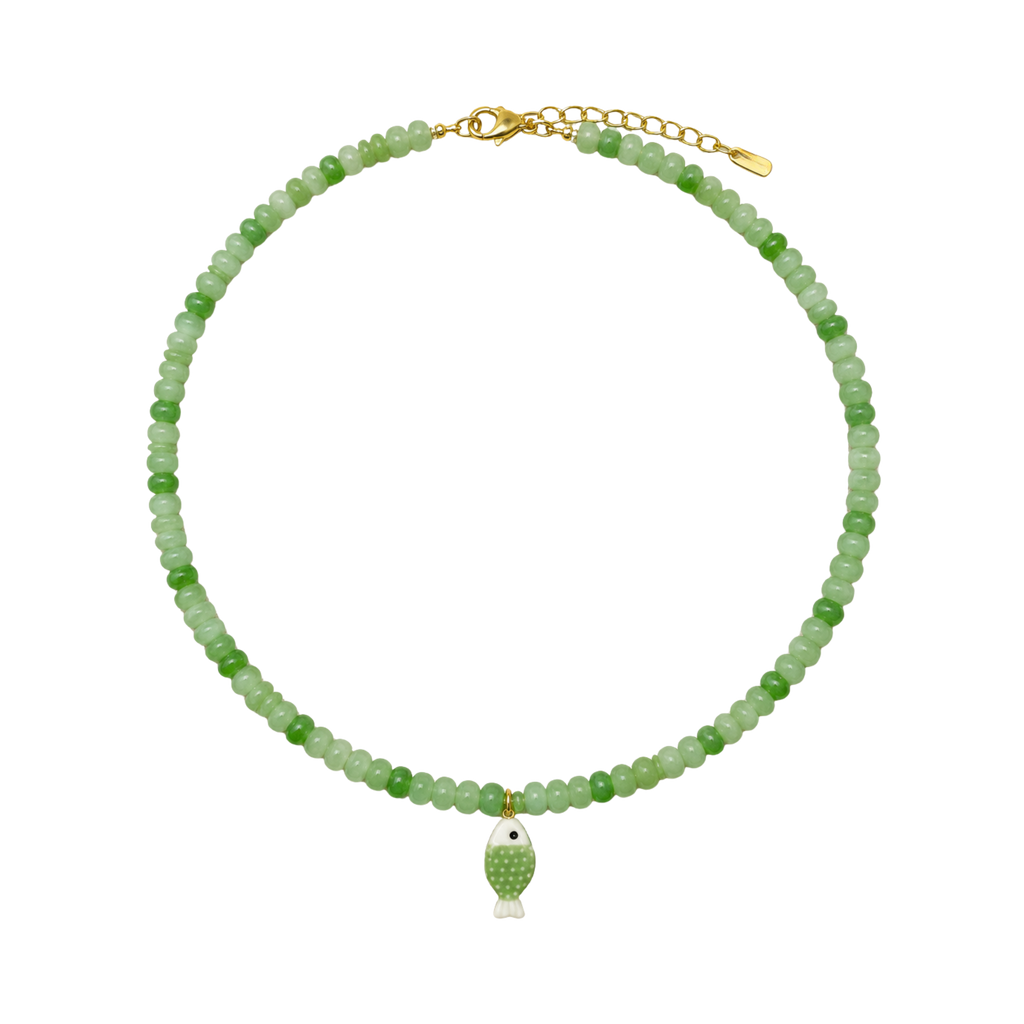 Olive Fish Beaded Necklace