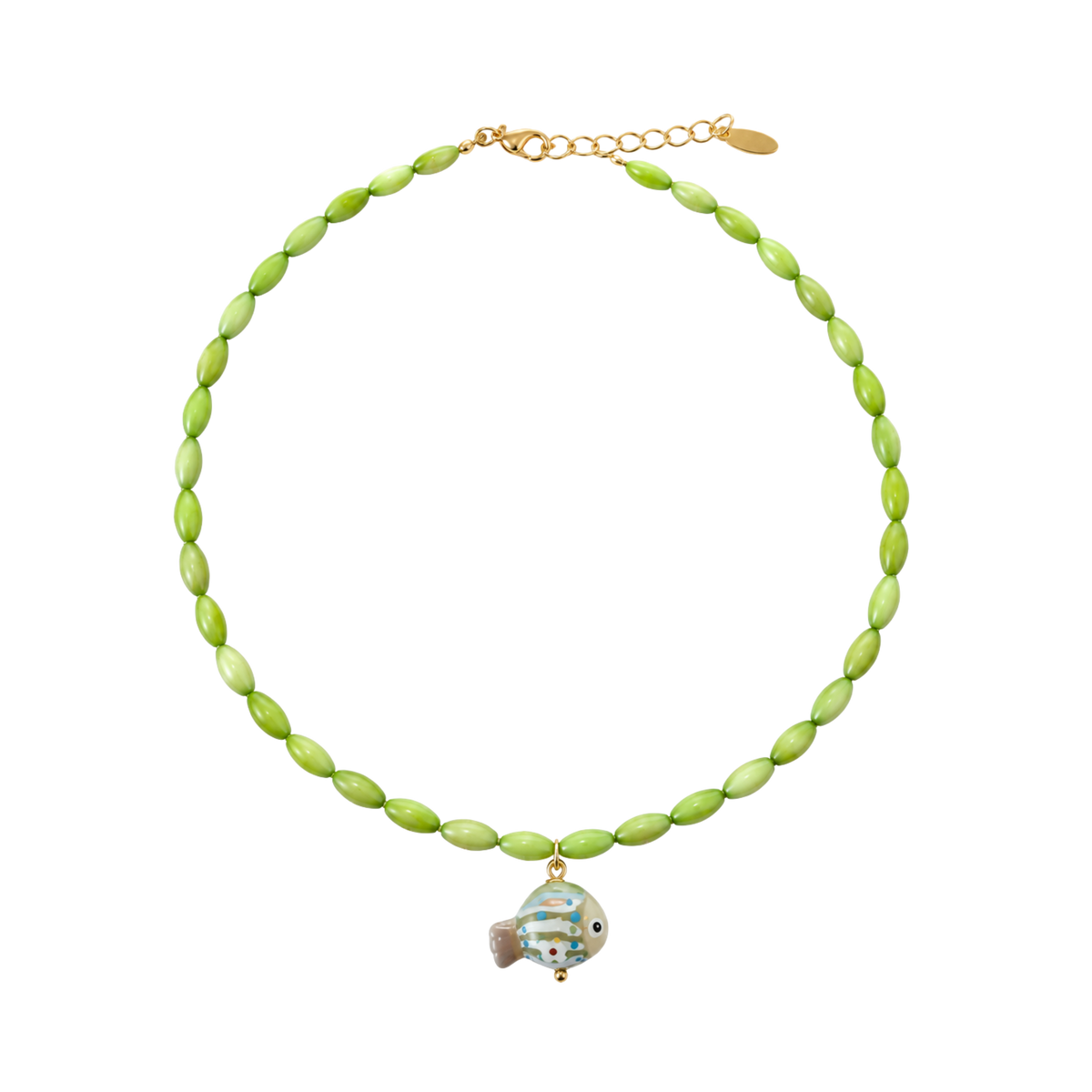 Pale Green Beaded Fish Necklace