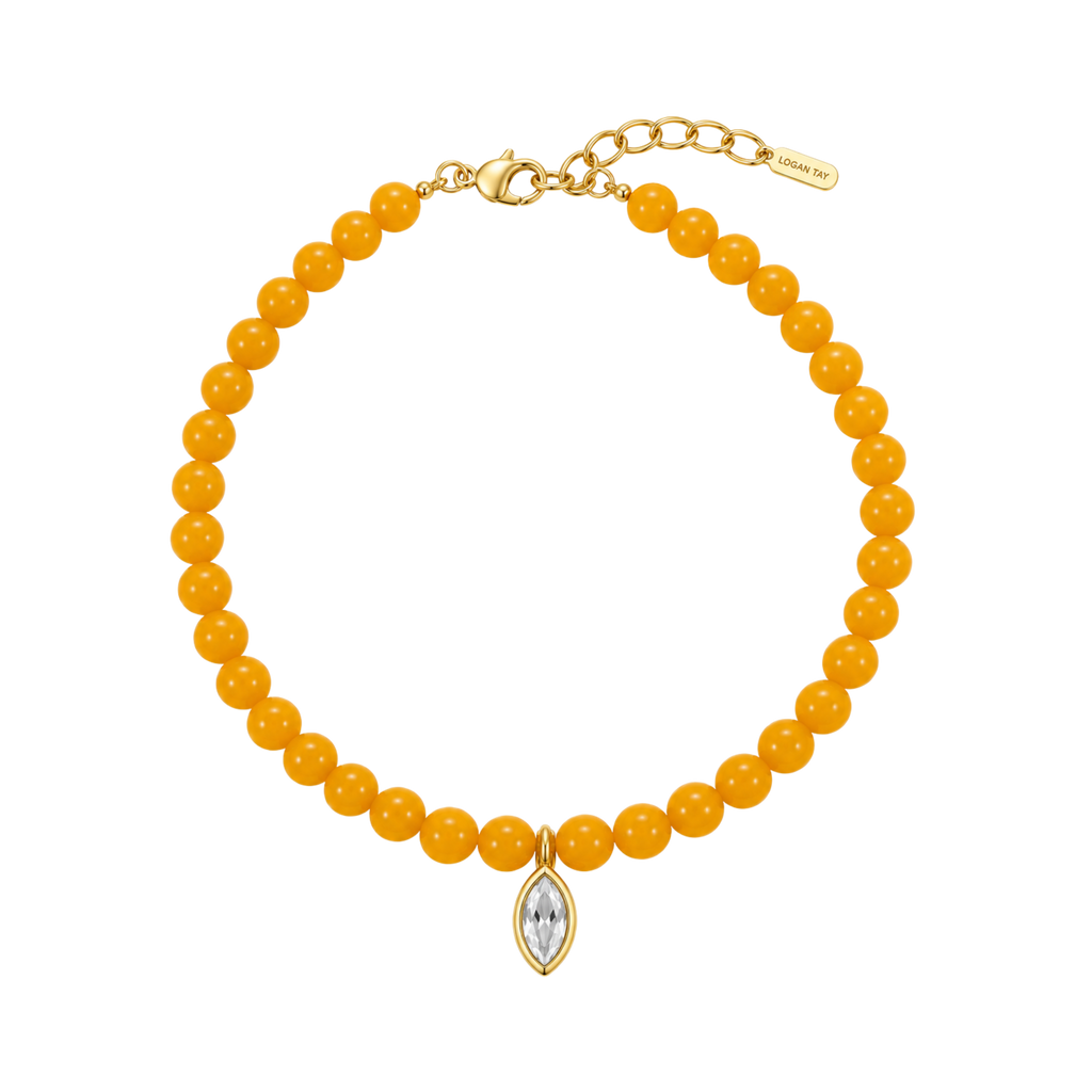 Yellow Beaded Bezel Necklace