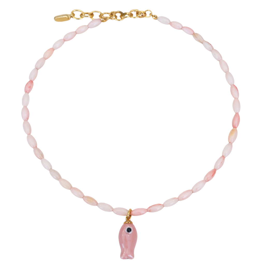 Light Pink Beaded Fish Necklace