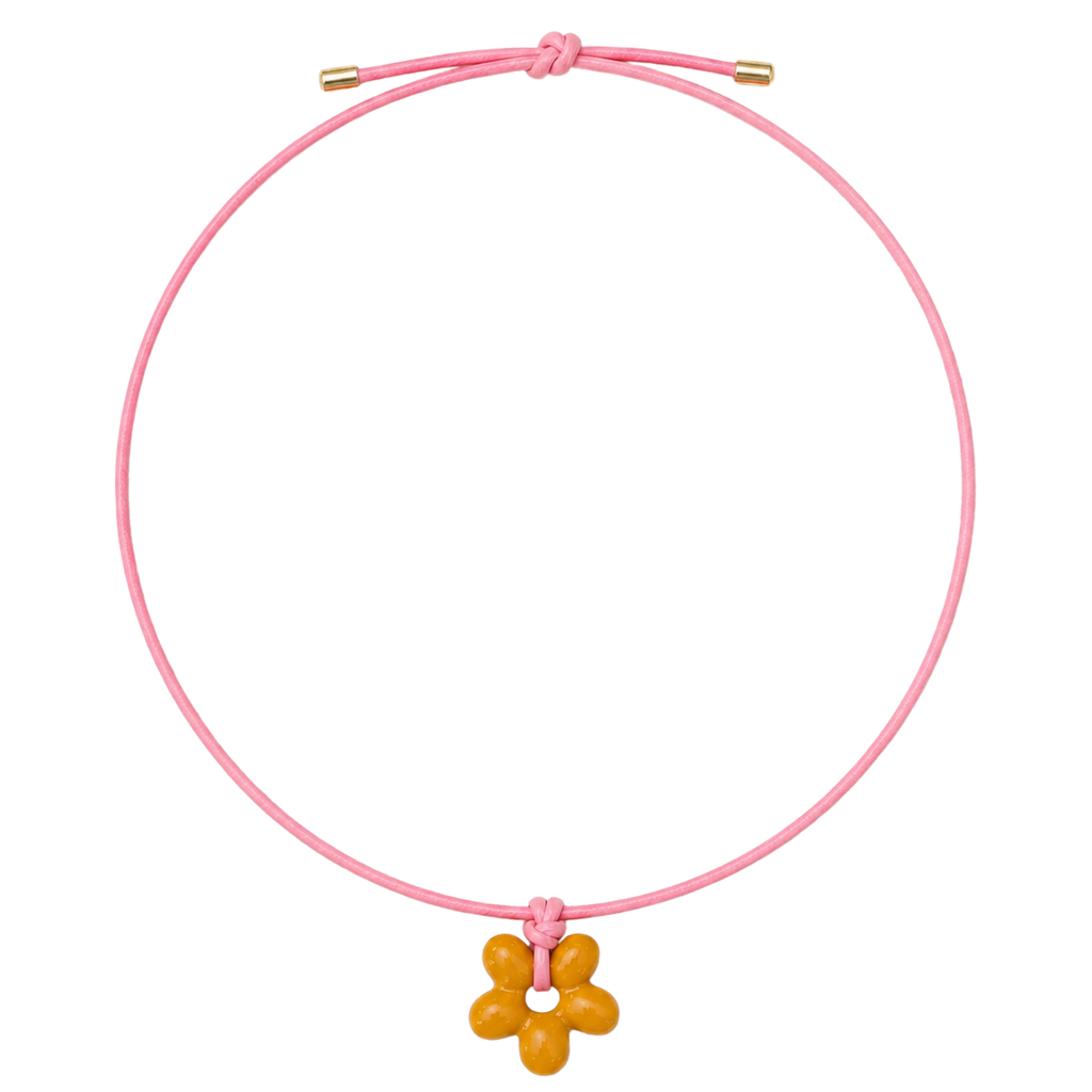 Pink Cord Flower Necklace
