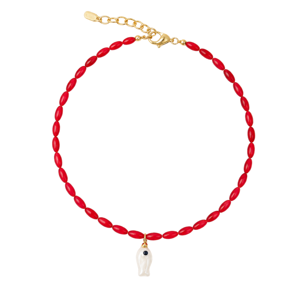 Red Beaded Fish Necklace