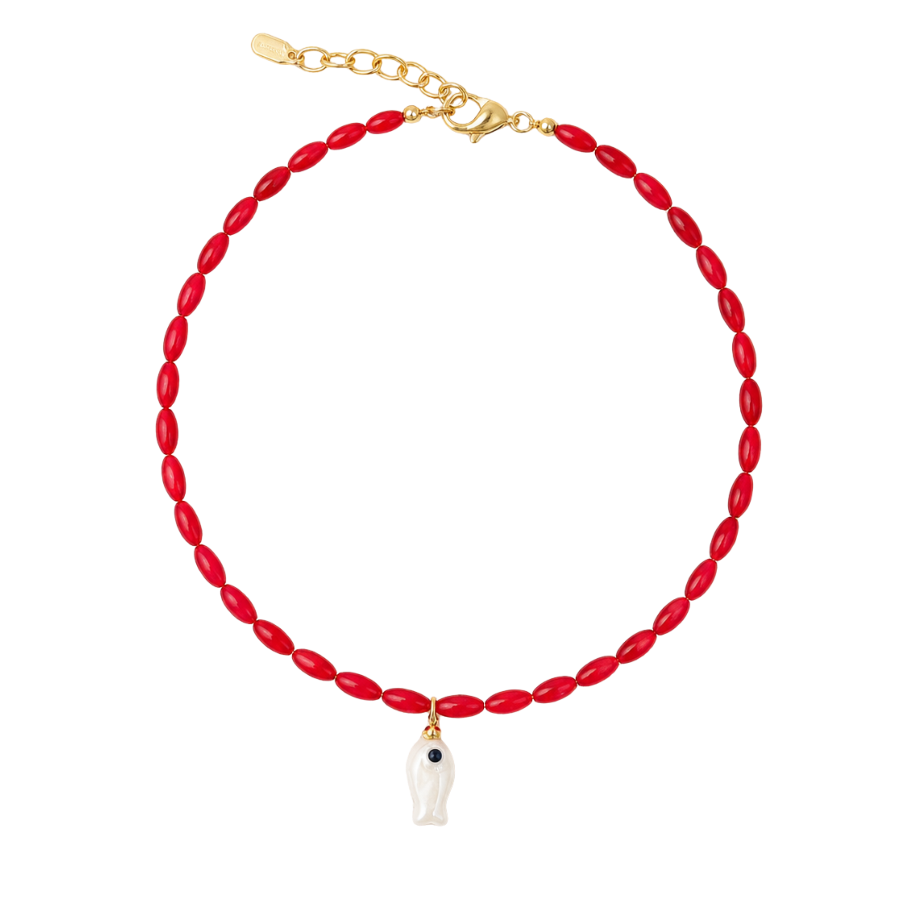Red Beaded Fish Necklace