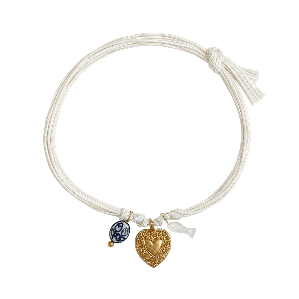 White Ribbon Charm Necklace
