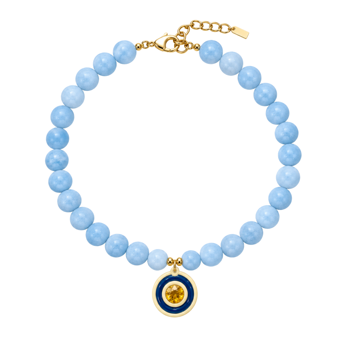 Blue Beaded Oval Stone Necklace
