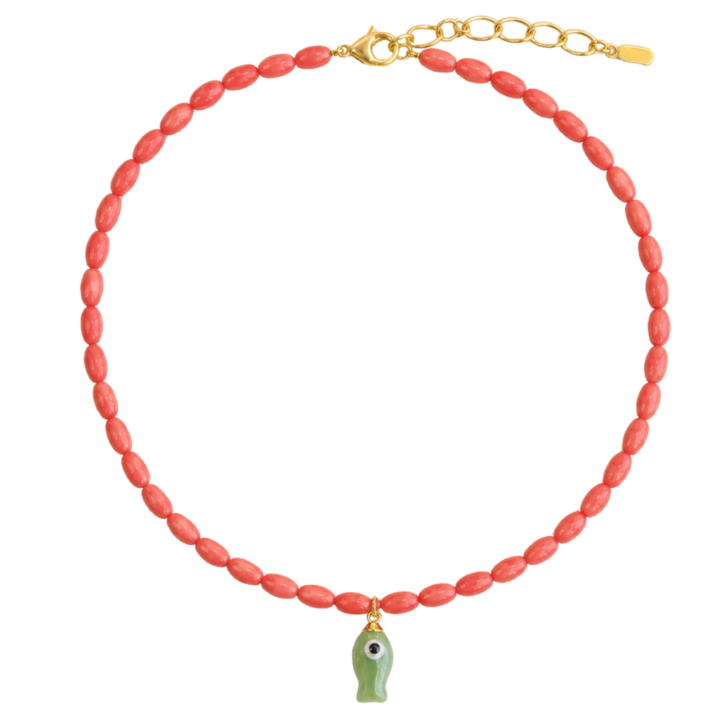 Pink Beaded Fish Necklace