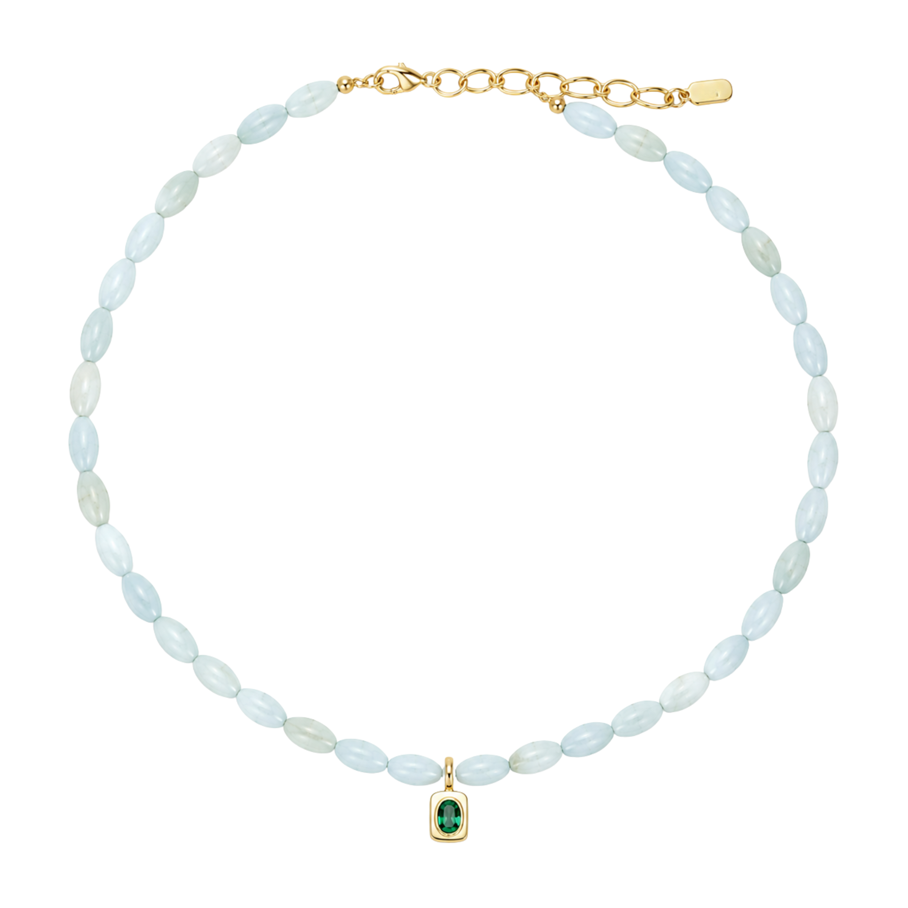 Blue Beaded Emerald Stone Necklace