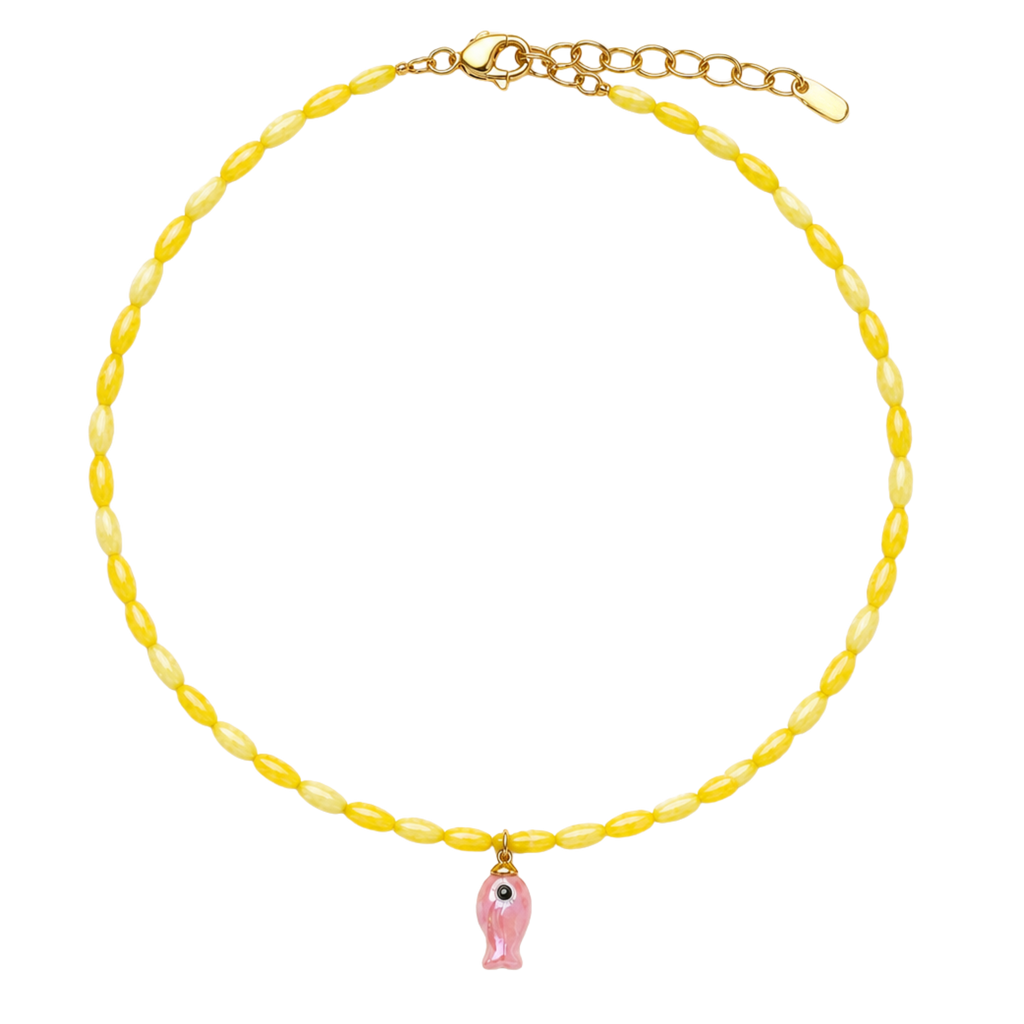 Yellow Beaded Fish Necklace