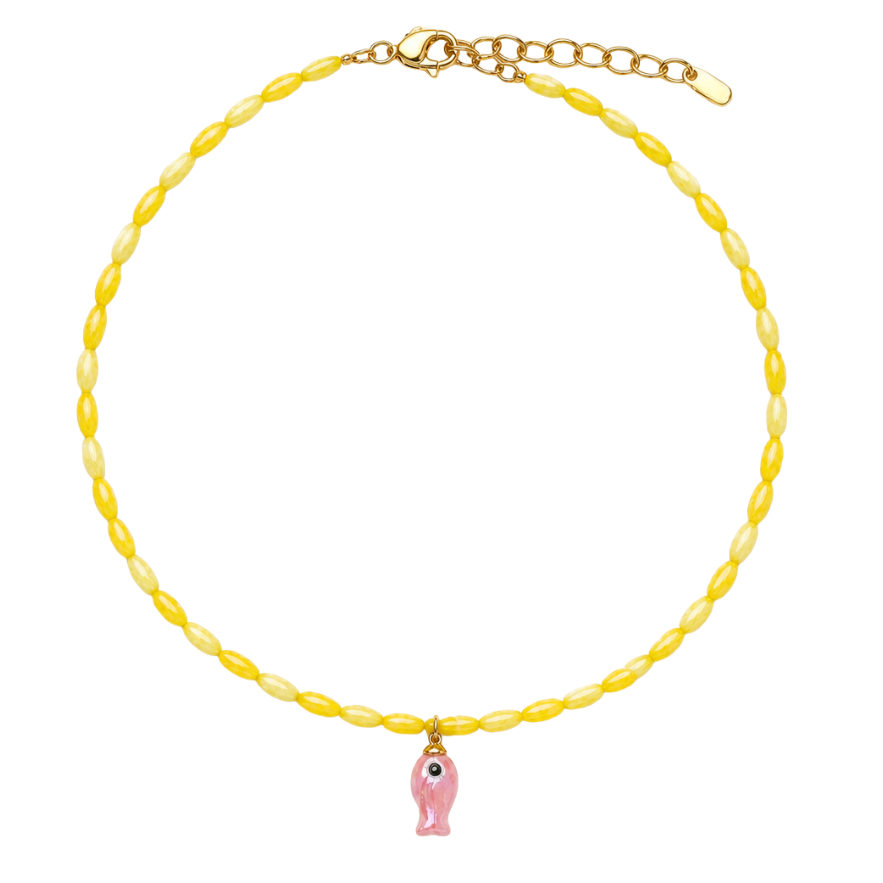 Yellow Beaded Fish Necklace