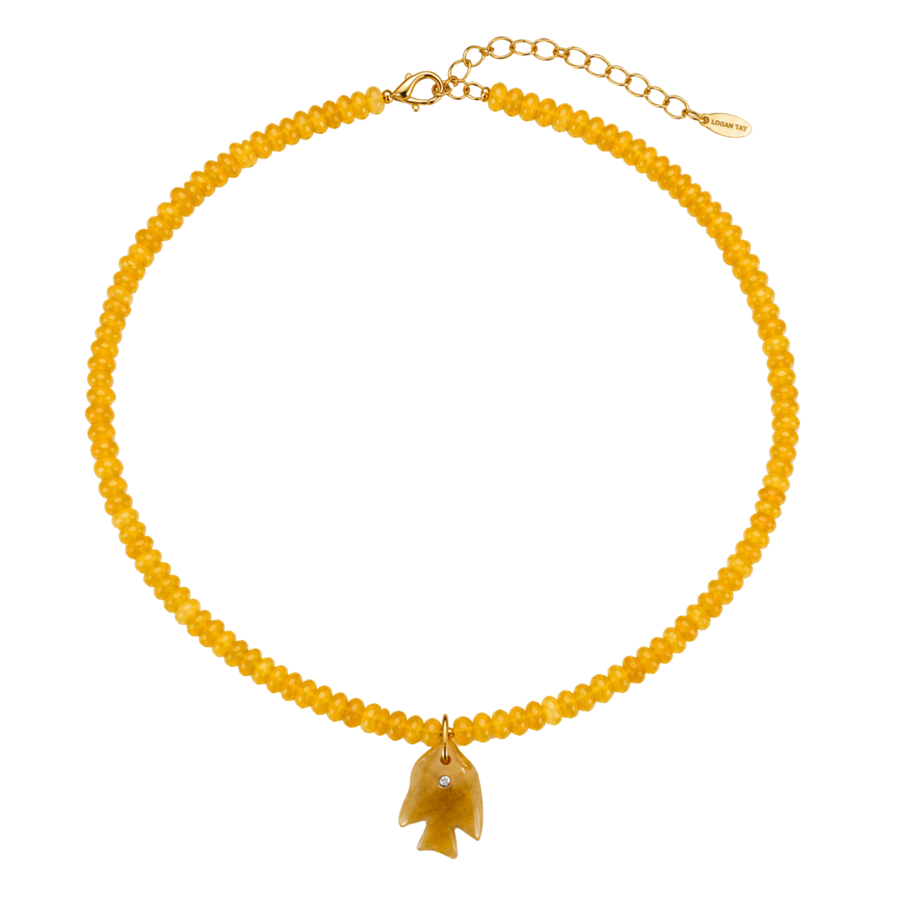Yellow Gemstone Beaded Fish Necklace