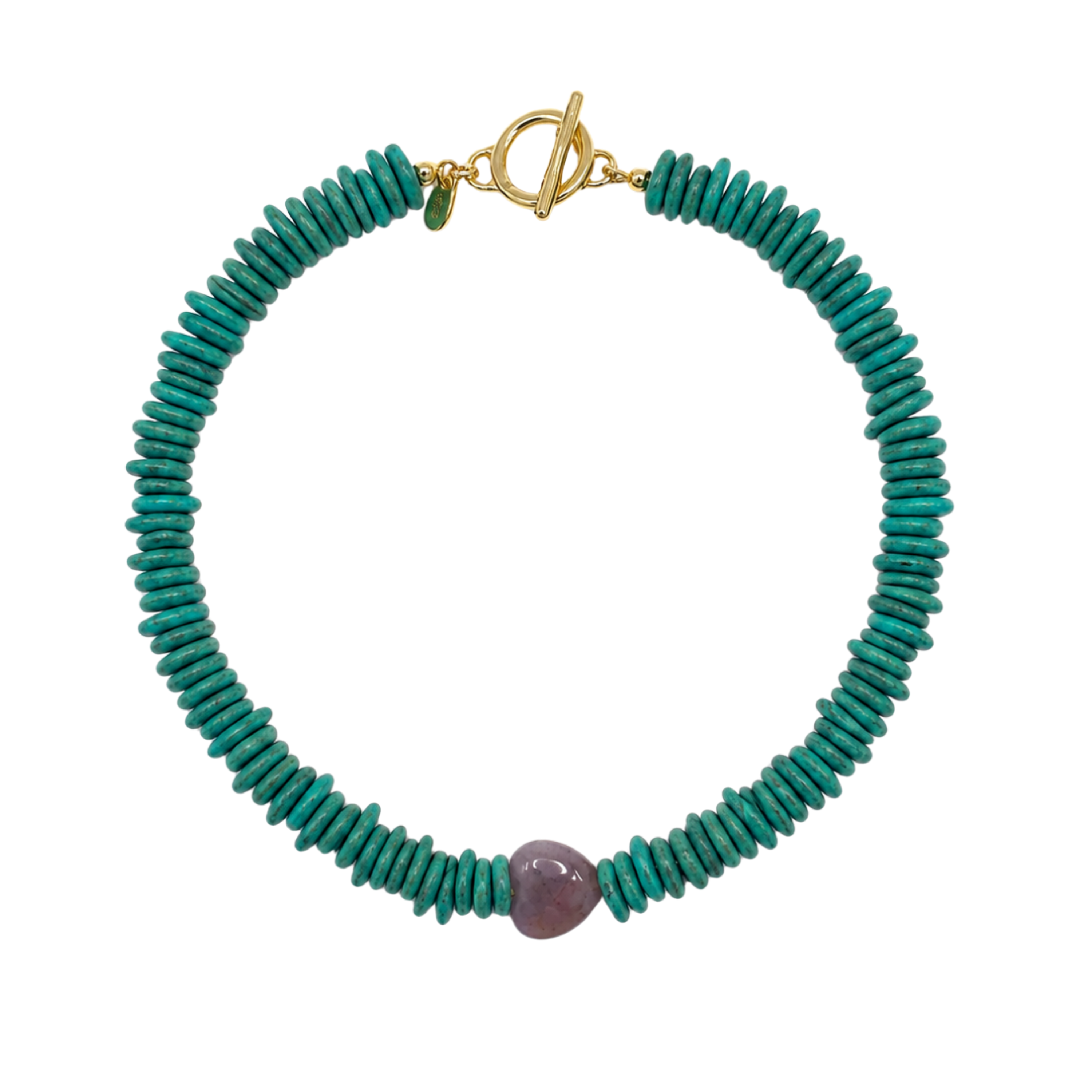 Green Beaded Stone Heart Necklace