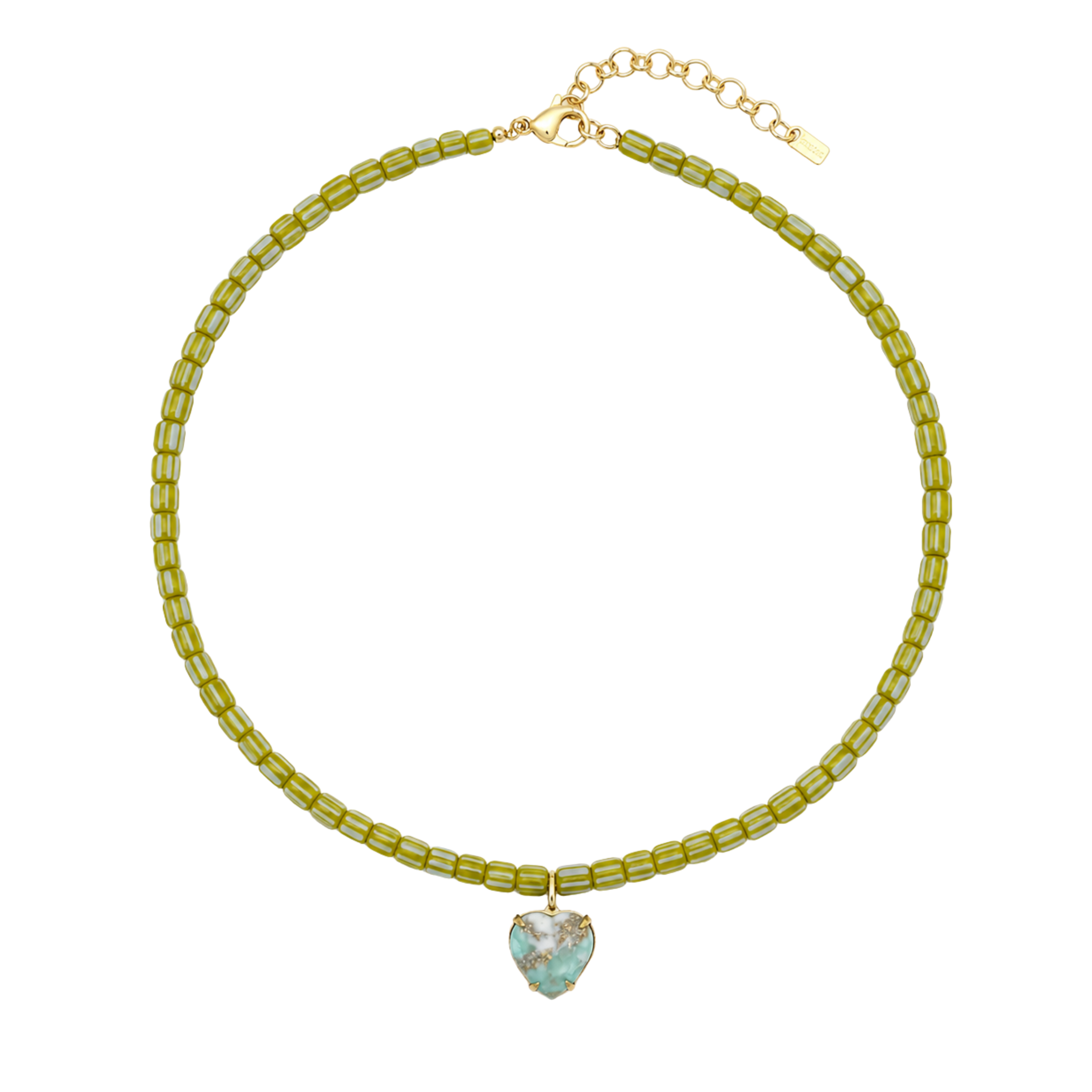 Green Beaded Turquoise Heart Necklace