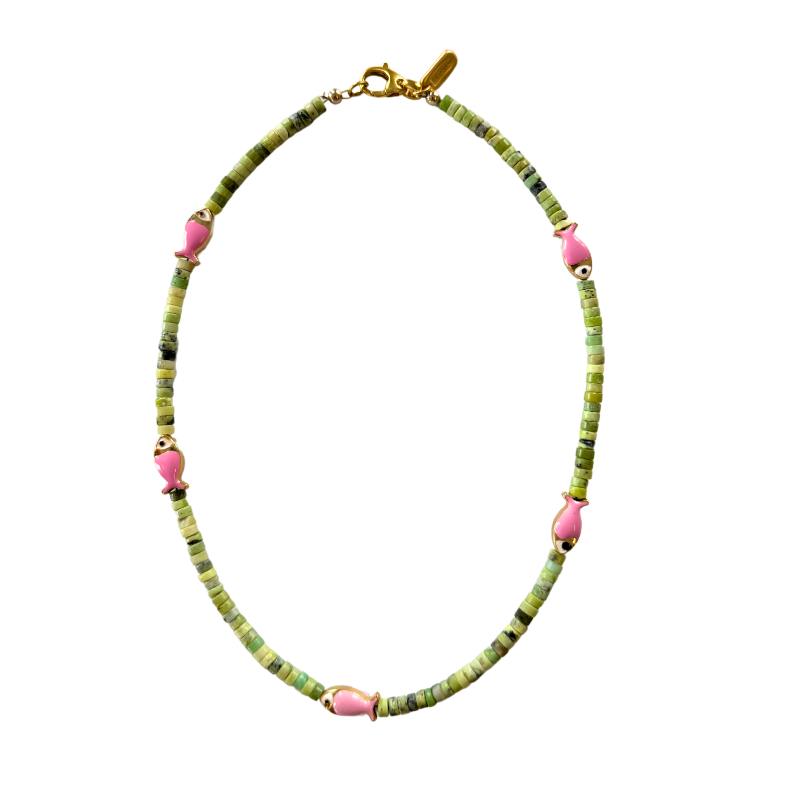 Green and Pink Fish Beaded Necklace