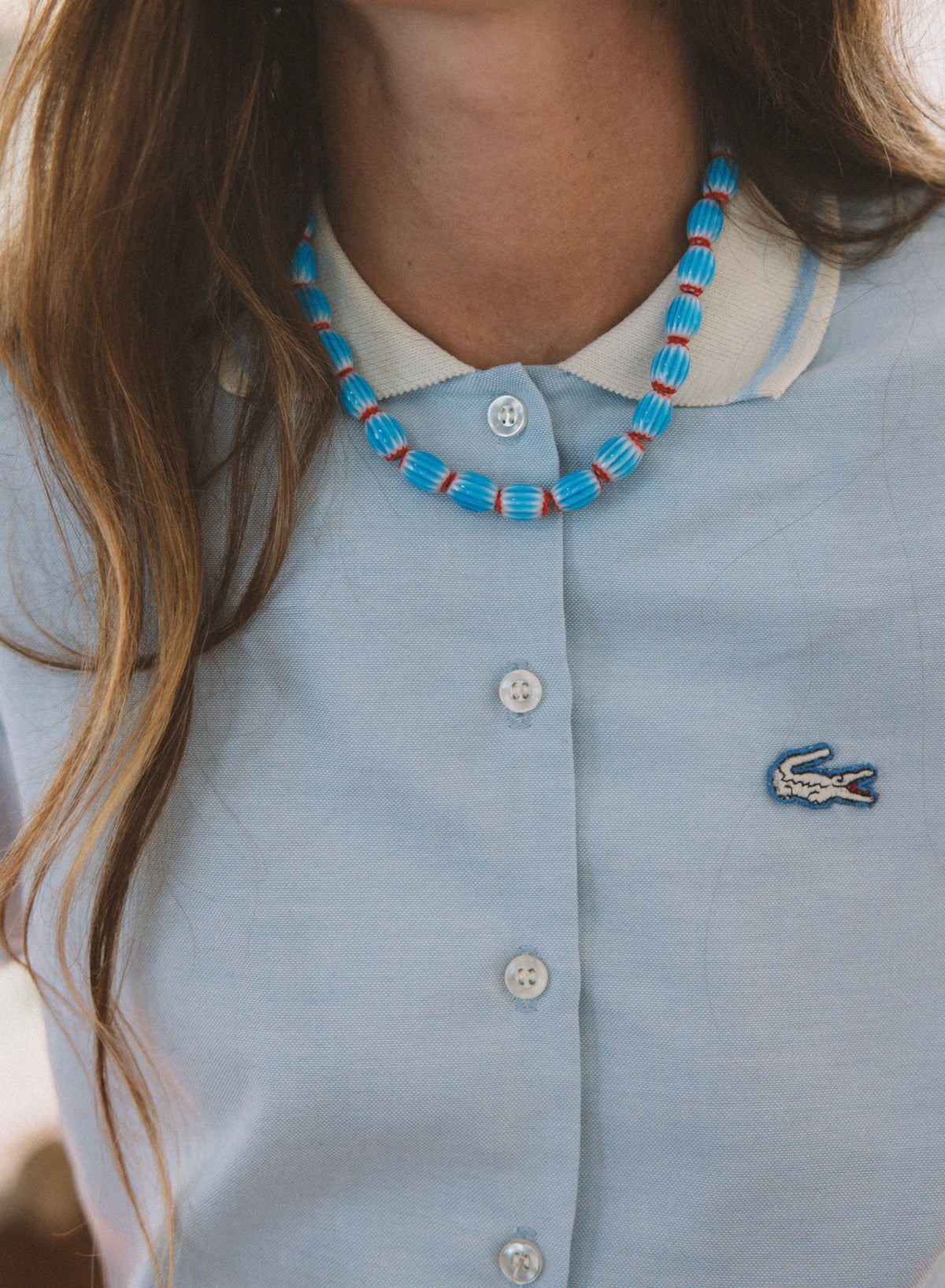 Blue Chevron Beaded Necklace