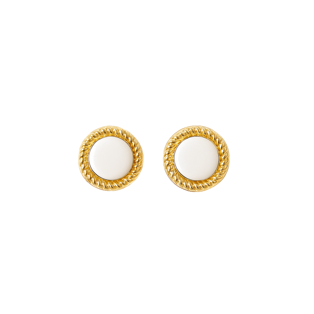 Gold and White Rope Stud Earrings