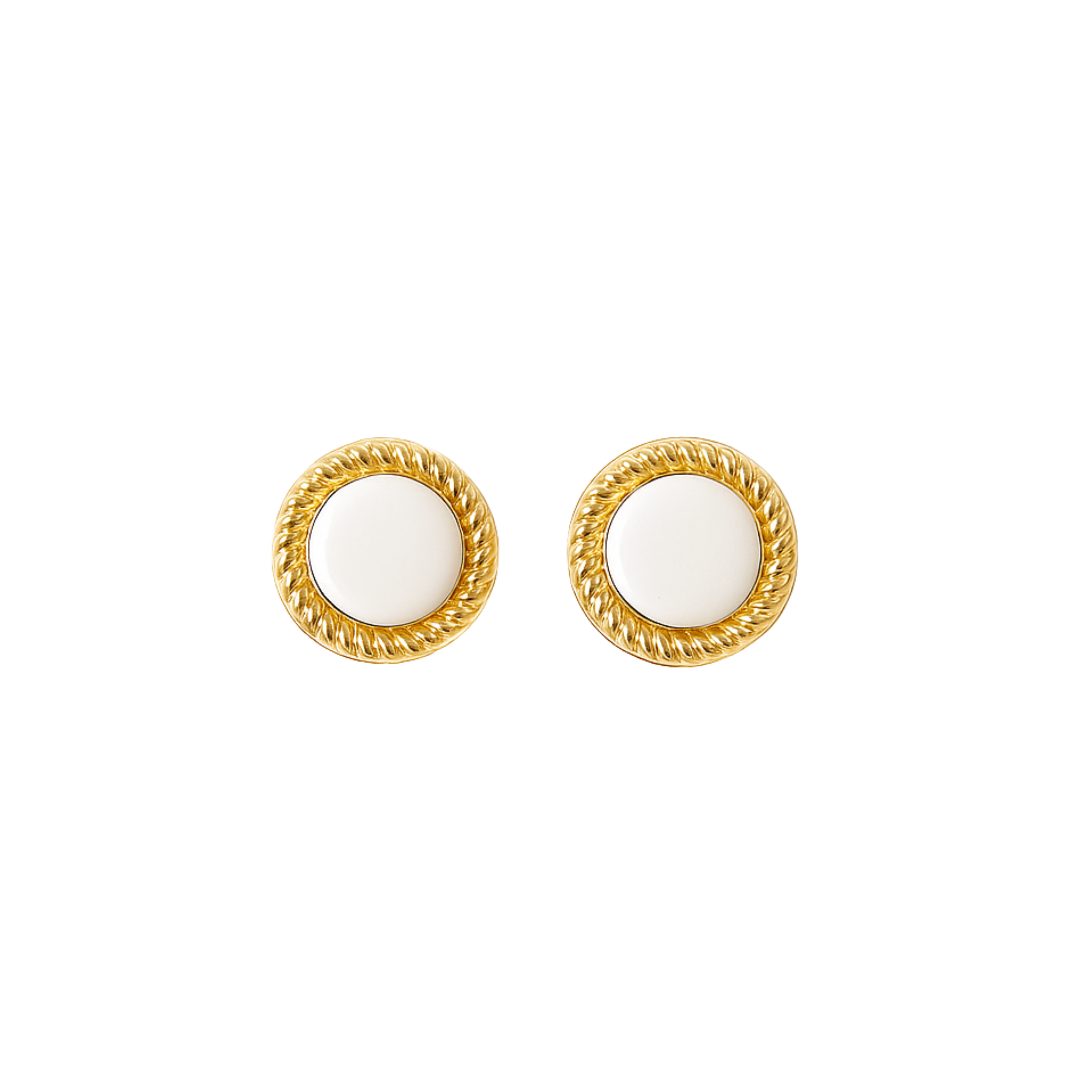 Gold and White Rope Stud Earrings