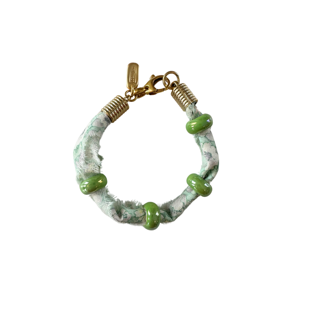 Green Floral Fabric Bracelet
