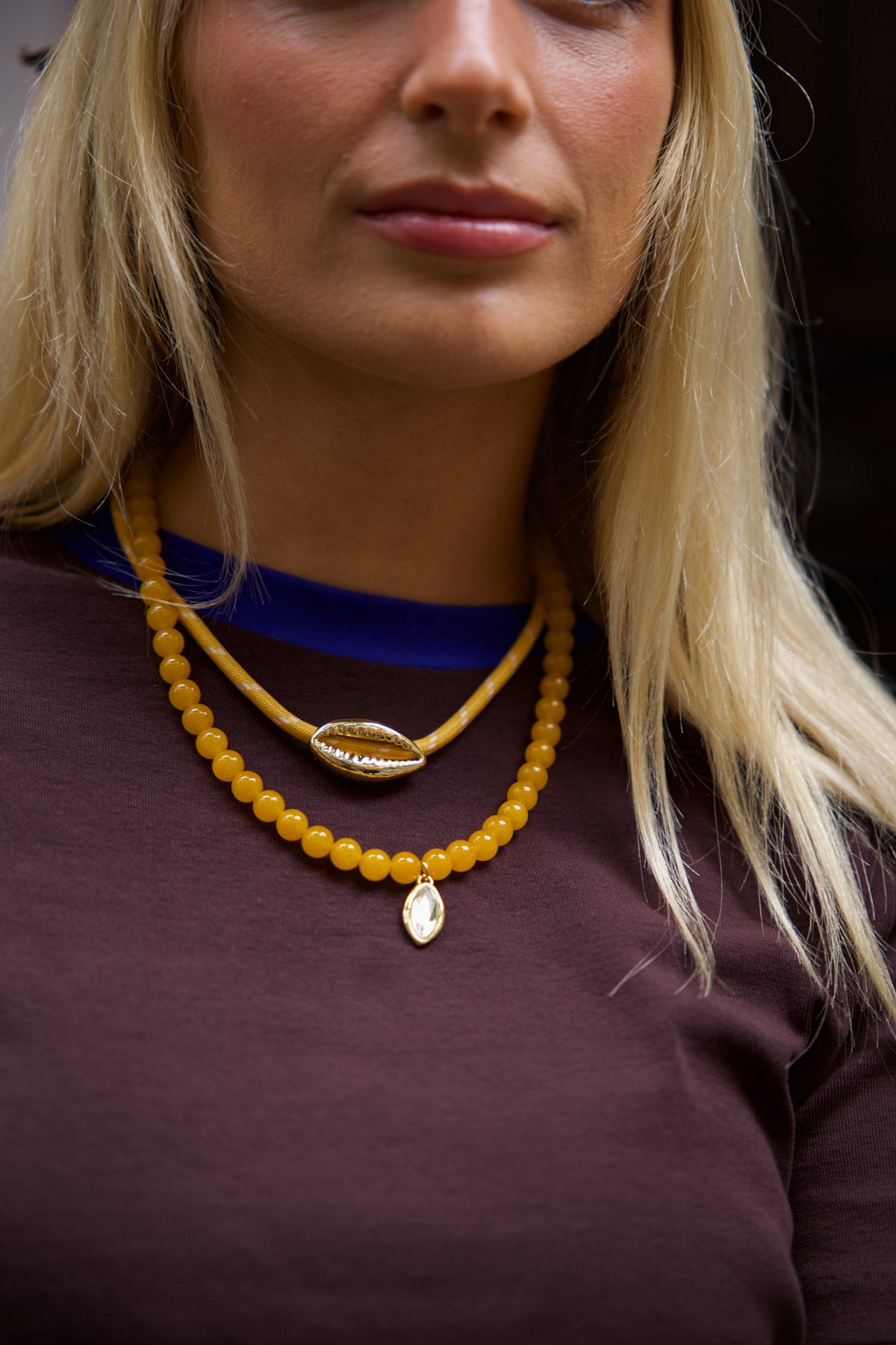 Yellow Beaded Bezel Necklace