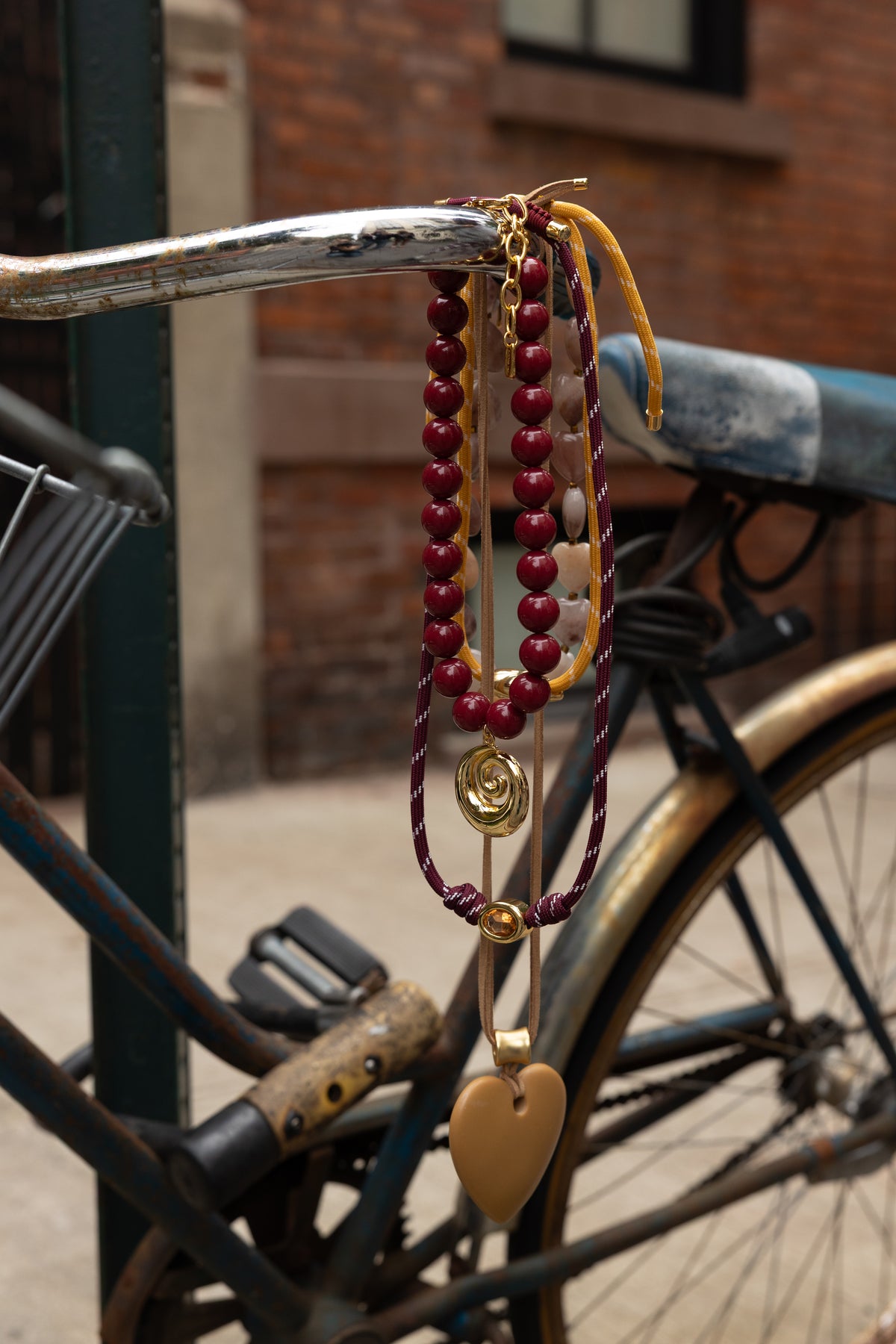 Maroon Beaded Spiral Necklace