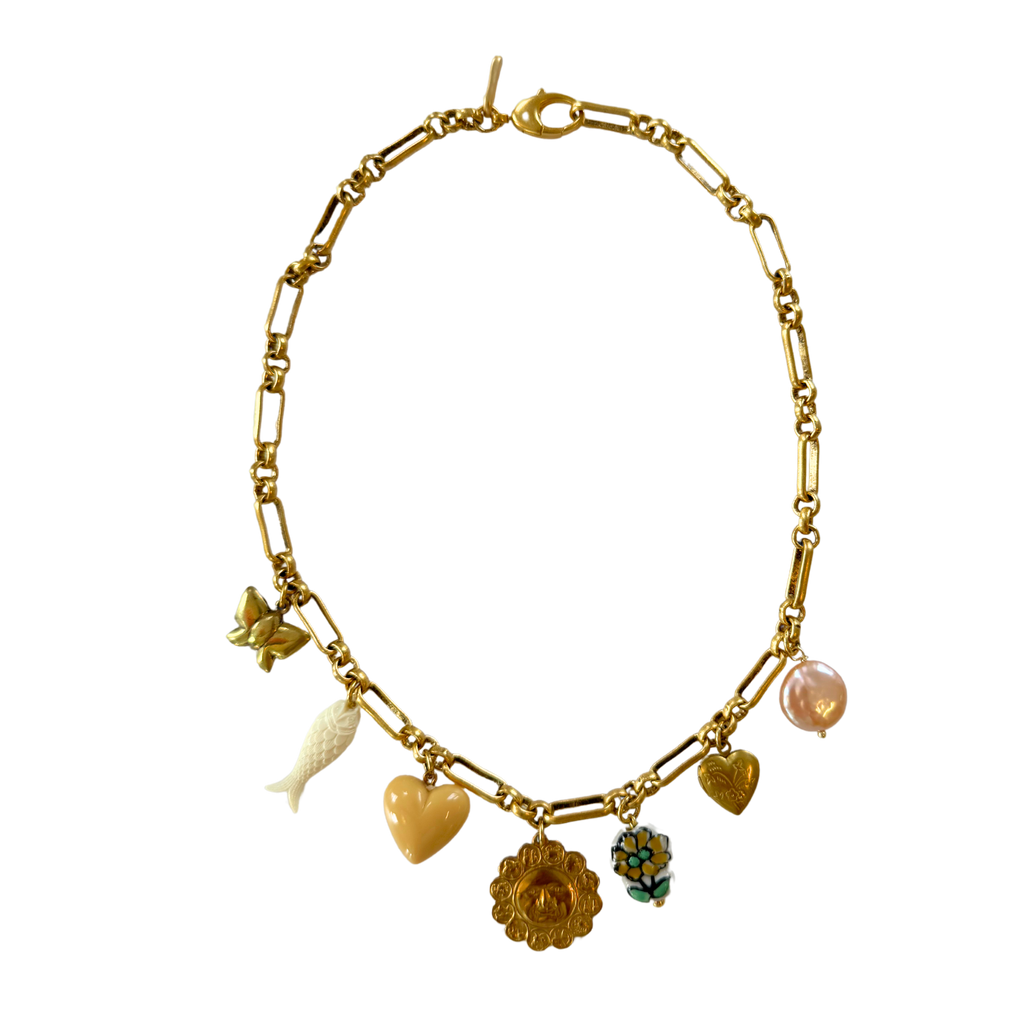 Retro Gold Sun Charm Necklace