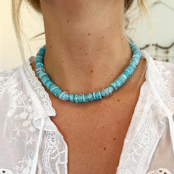 Aqua Heishi Beaded Necklace