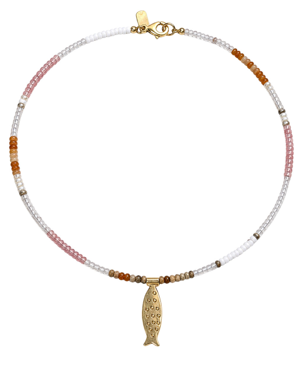 Pink Beaded Gold Fish Necklace