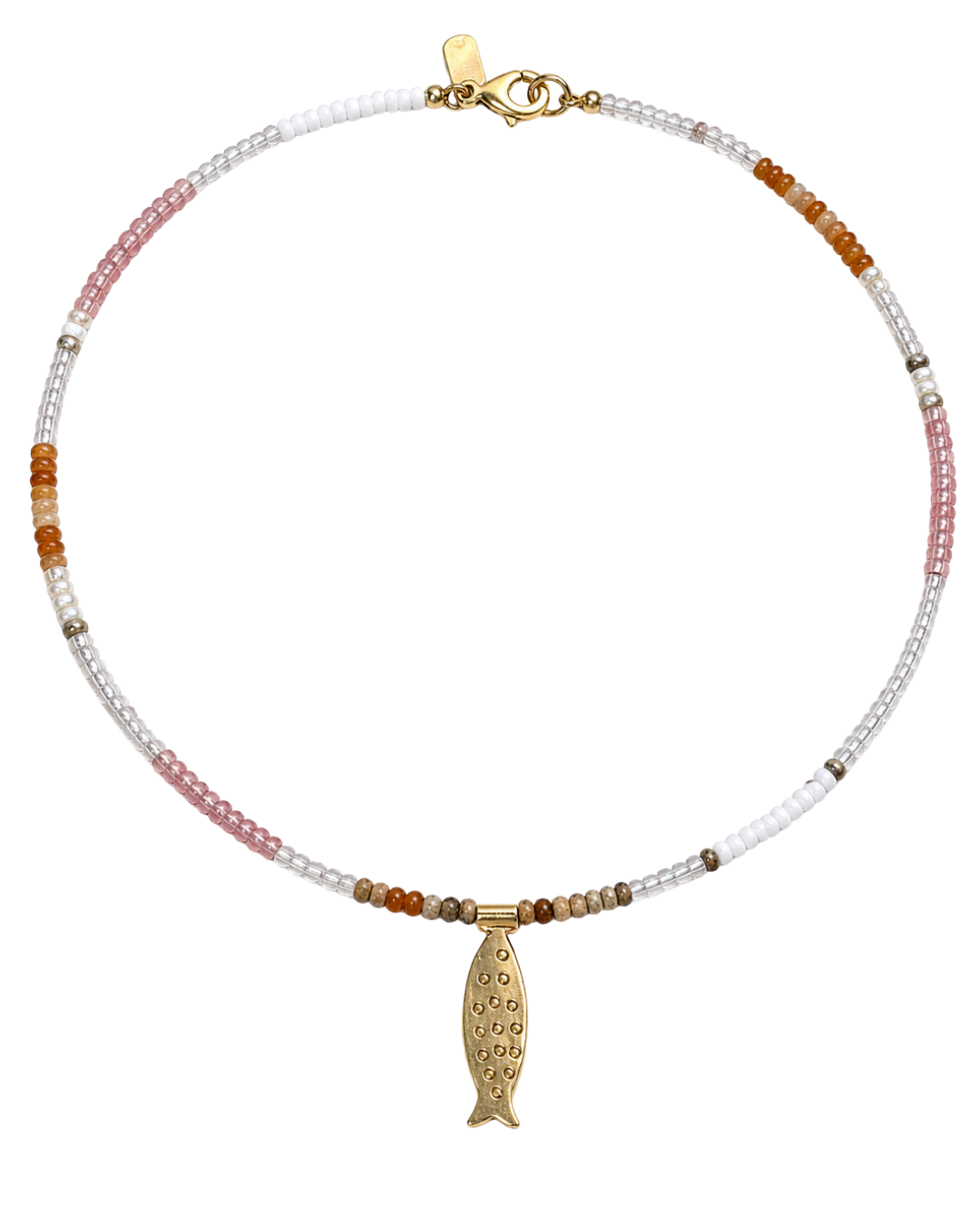 Pink Beaded Gold Fish Necklace