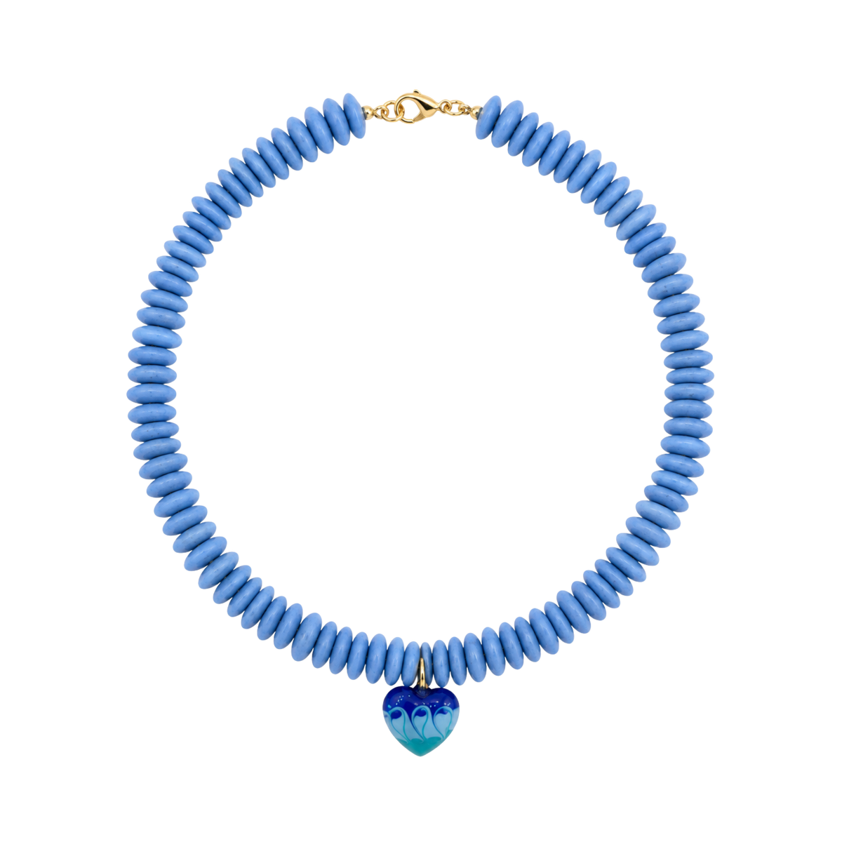 Blue Beaded Heart Necklace