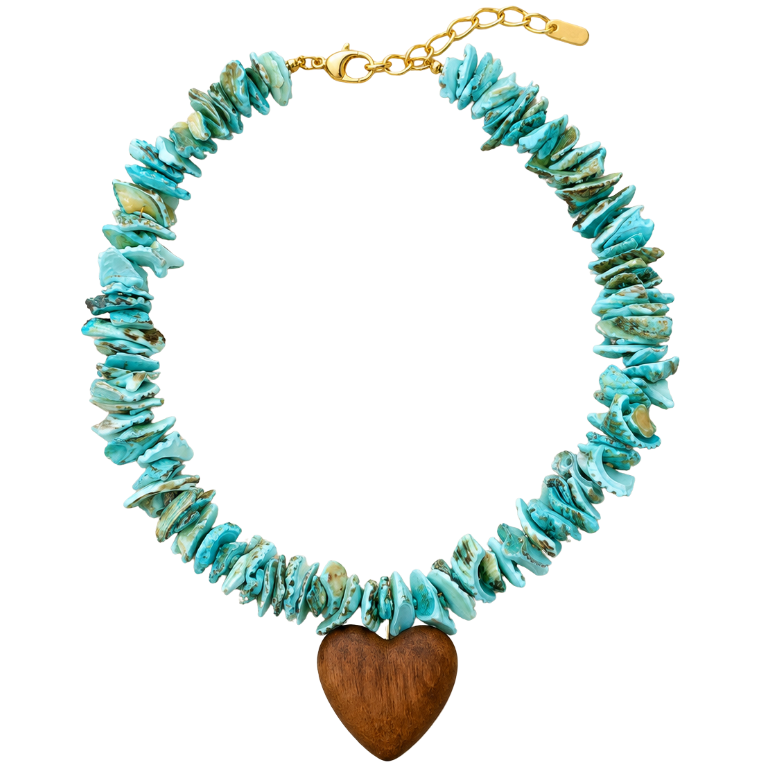 Blue Beaded Wooden Heart Necklace