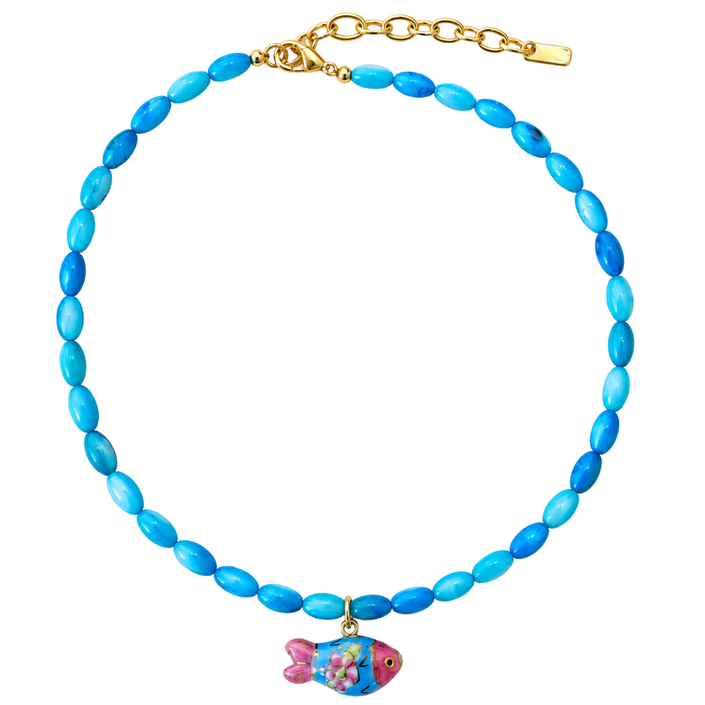Blue Floral Fish Necklace