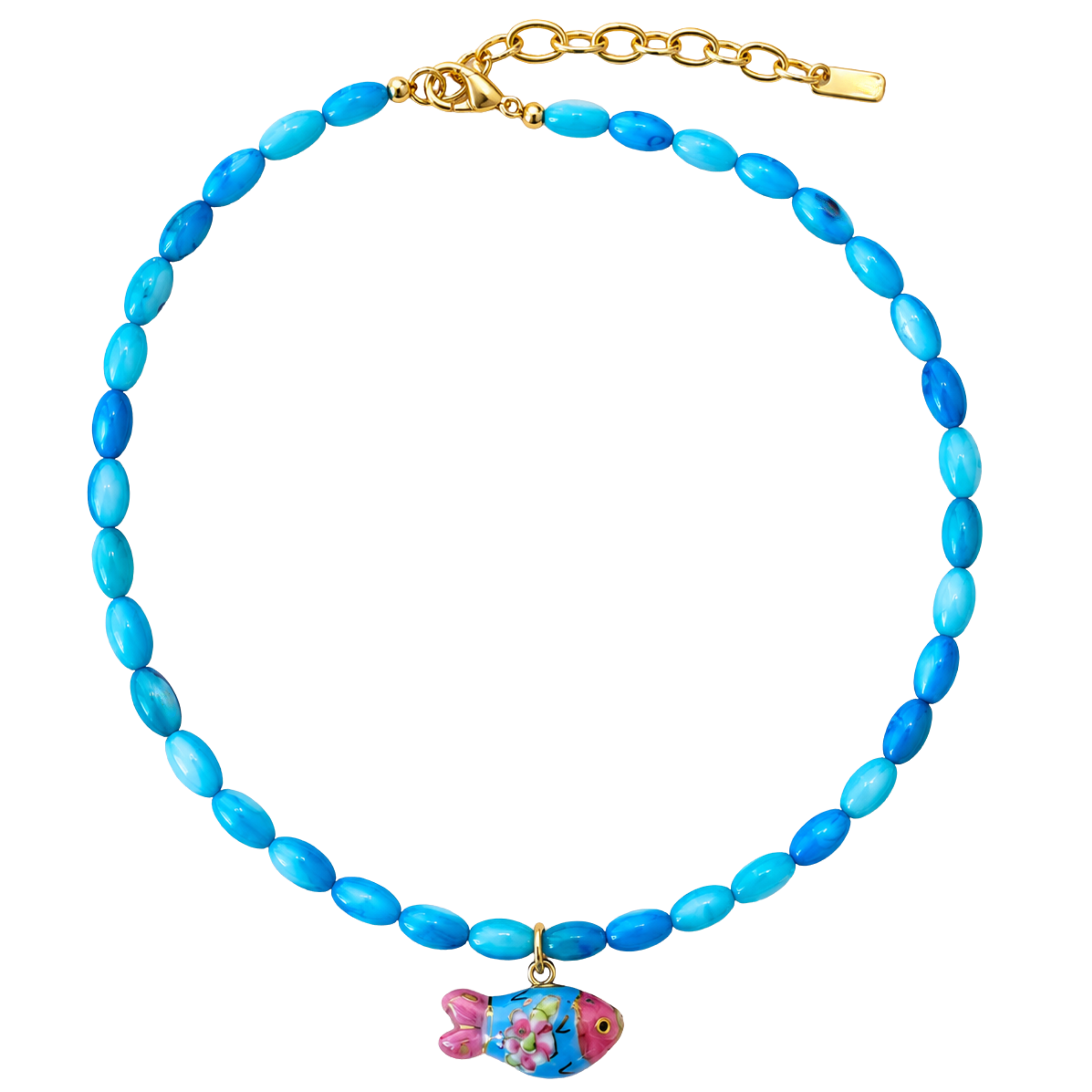 Blue Floral Fish Necklace