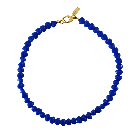 Blue Hearts Beaded Necklace