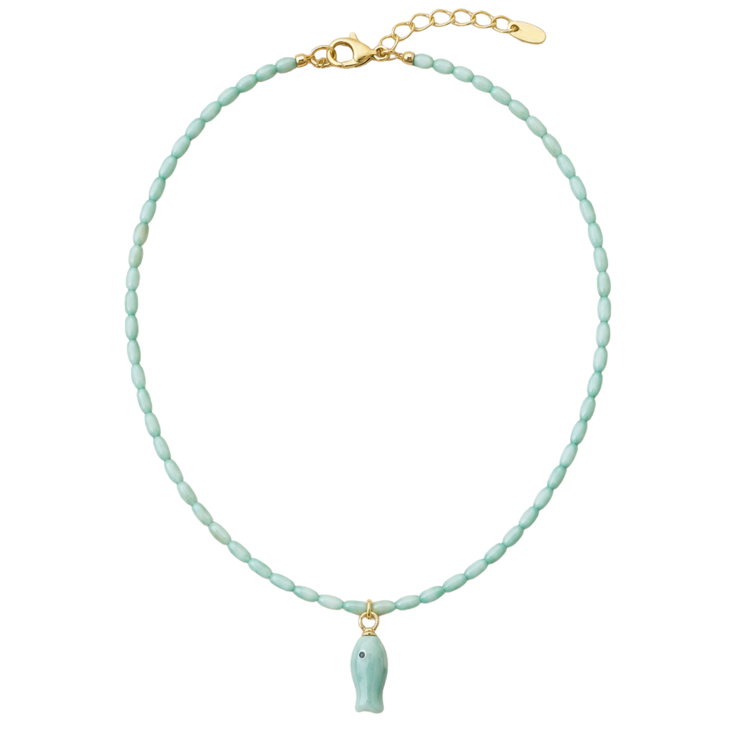 Blue Mini Beaded Fish Necklace