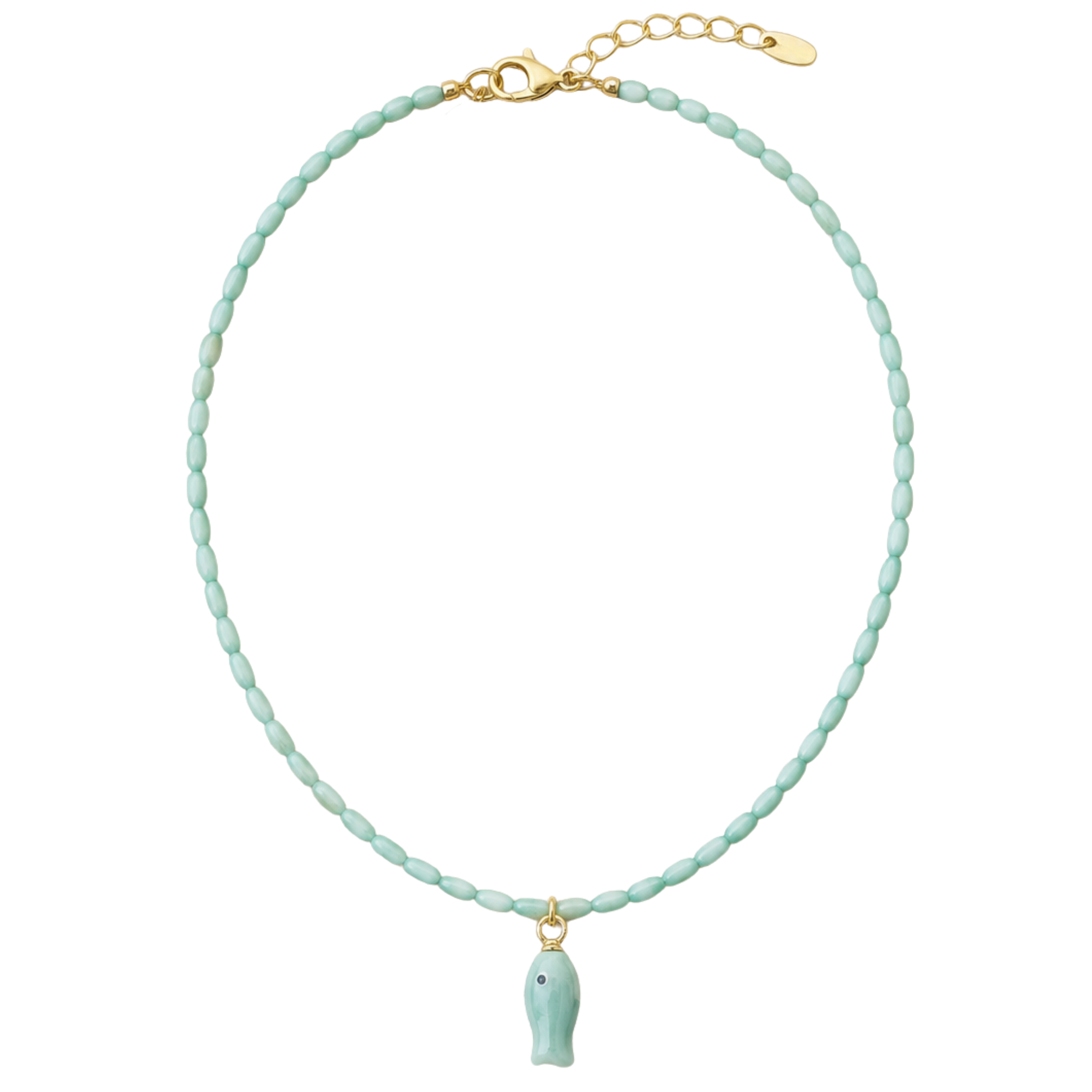 Blue Mini Beaded Fish Necklace