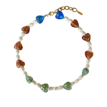  Colorful Glass Heart Pearl Necklace