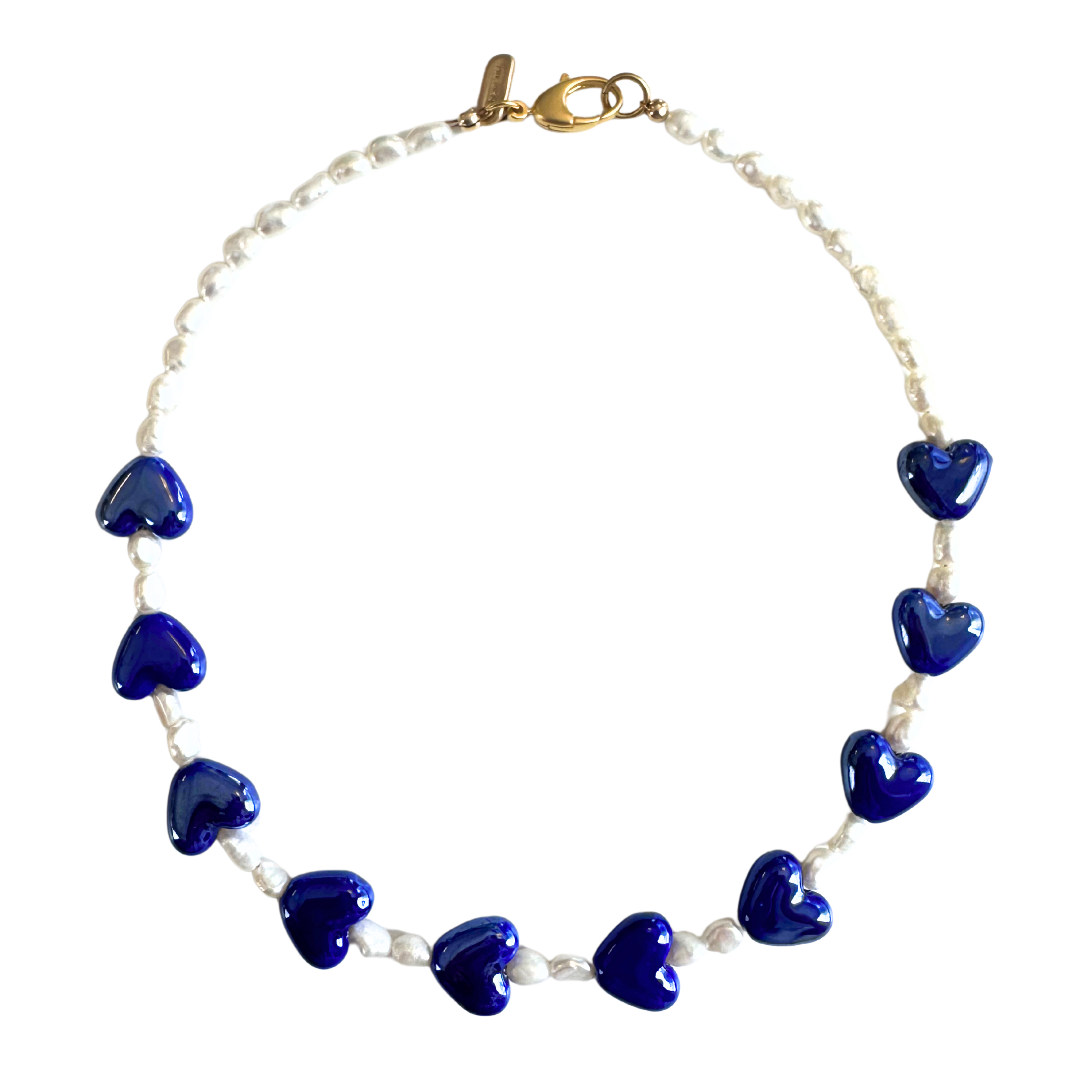 Deep Blue Heart Pearl Necklace