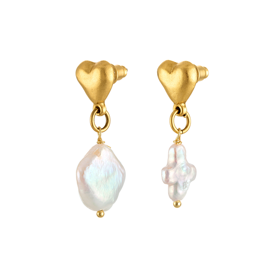 Mismatched Pearl Heart Earrings