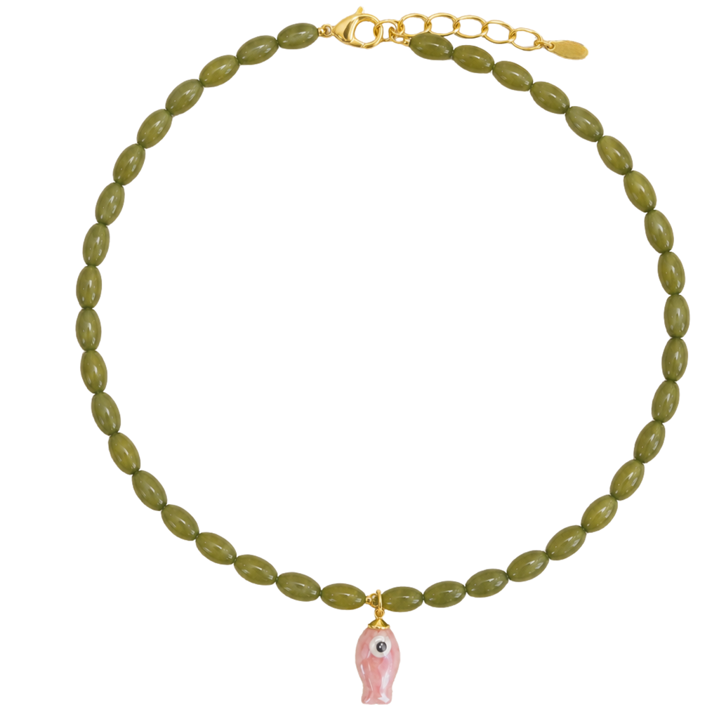 Green Beaded Fish Necklace