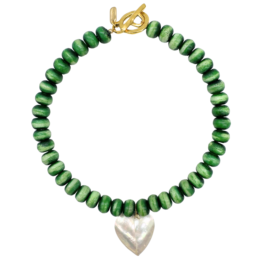 Green Beaded Heart Necklace