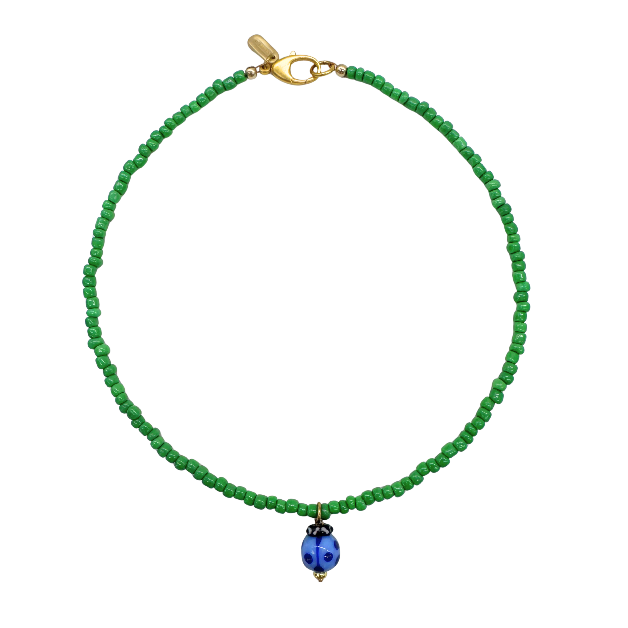 Green Beaded Ladybug Necklace