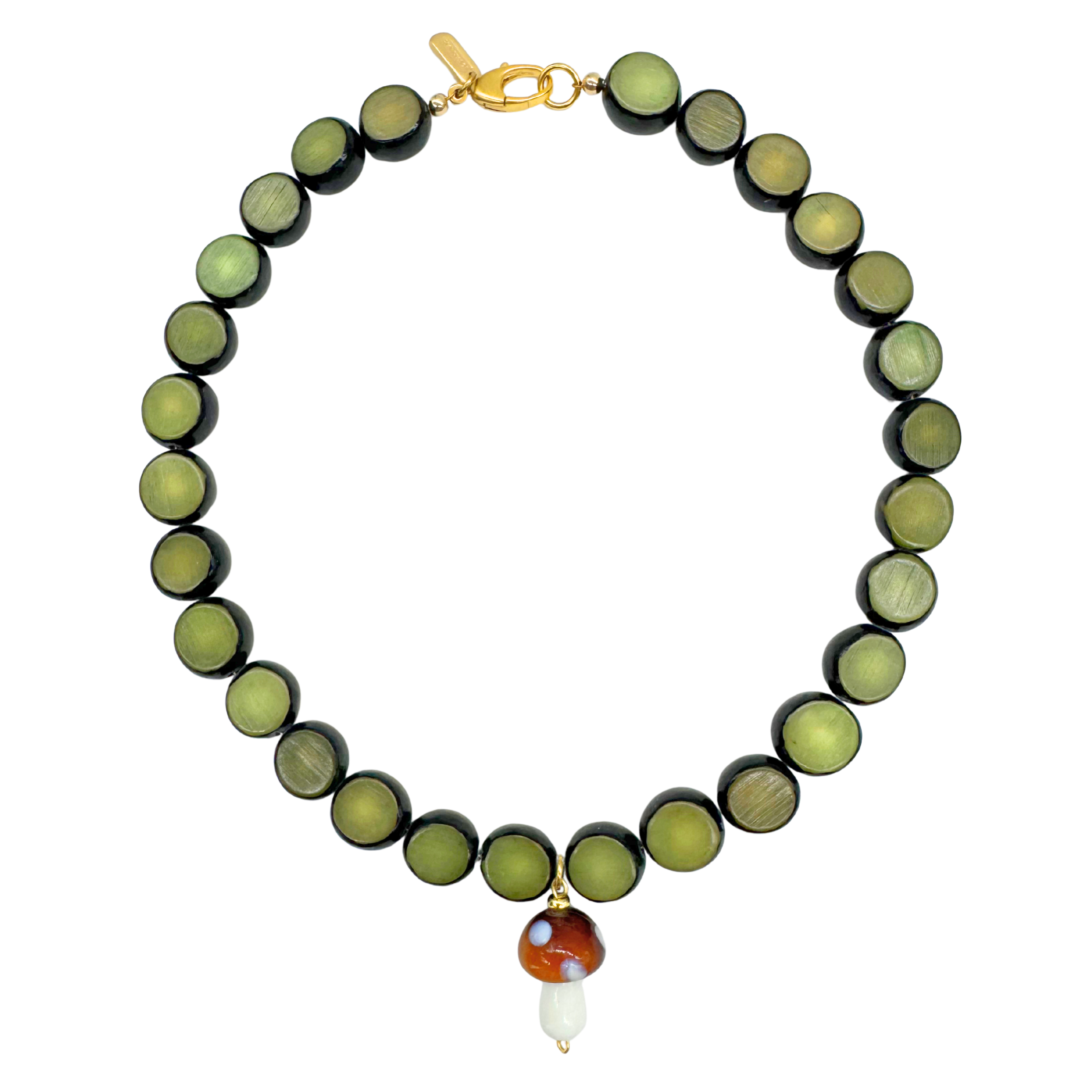Green Beaded Mushroom Necklace